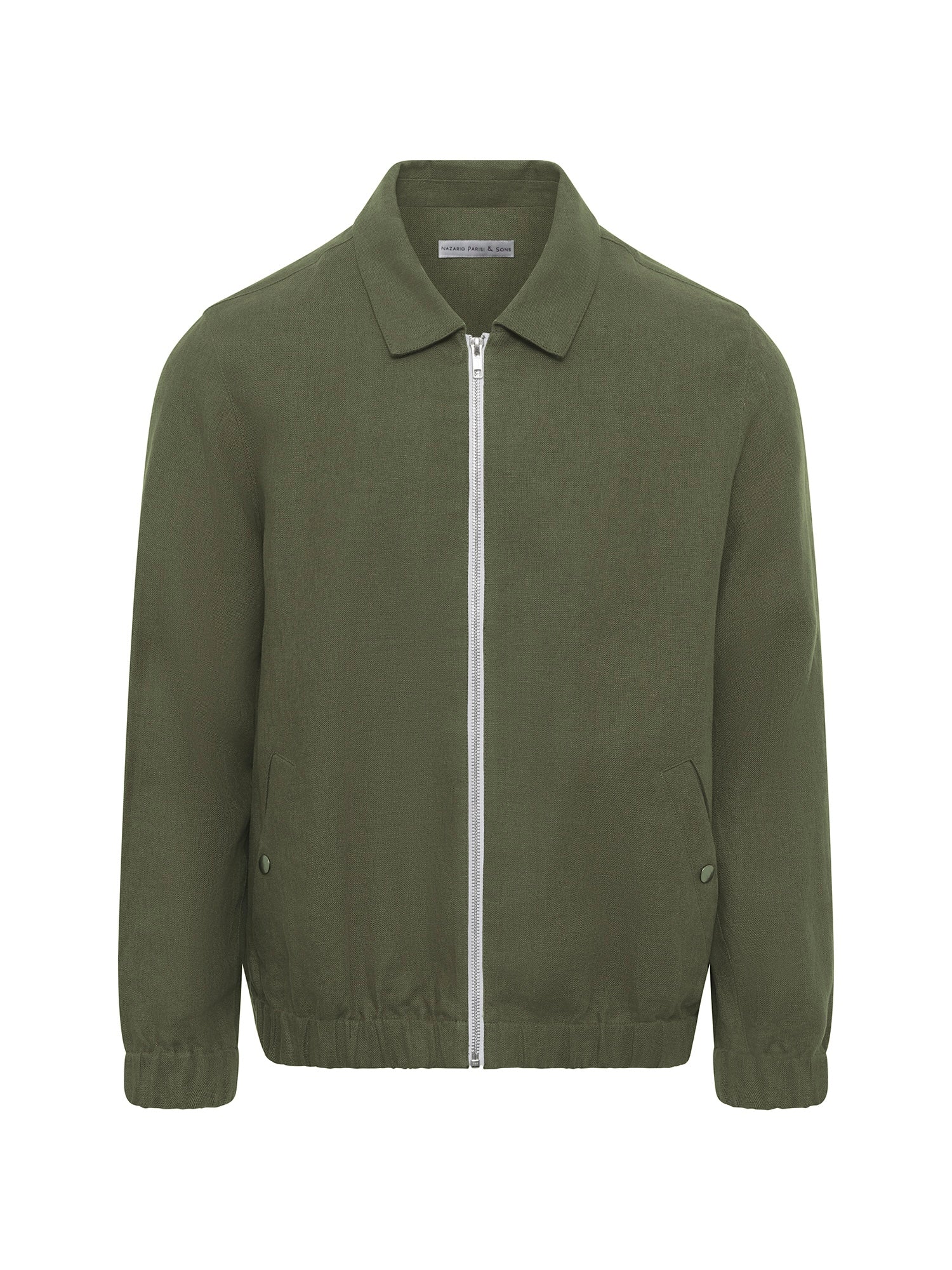 Khaki Linen Zip Bomber Jacket