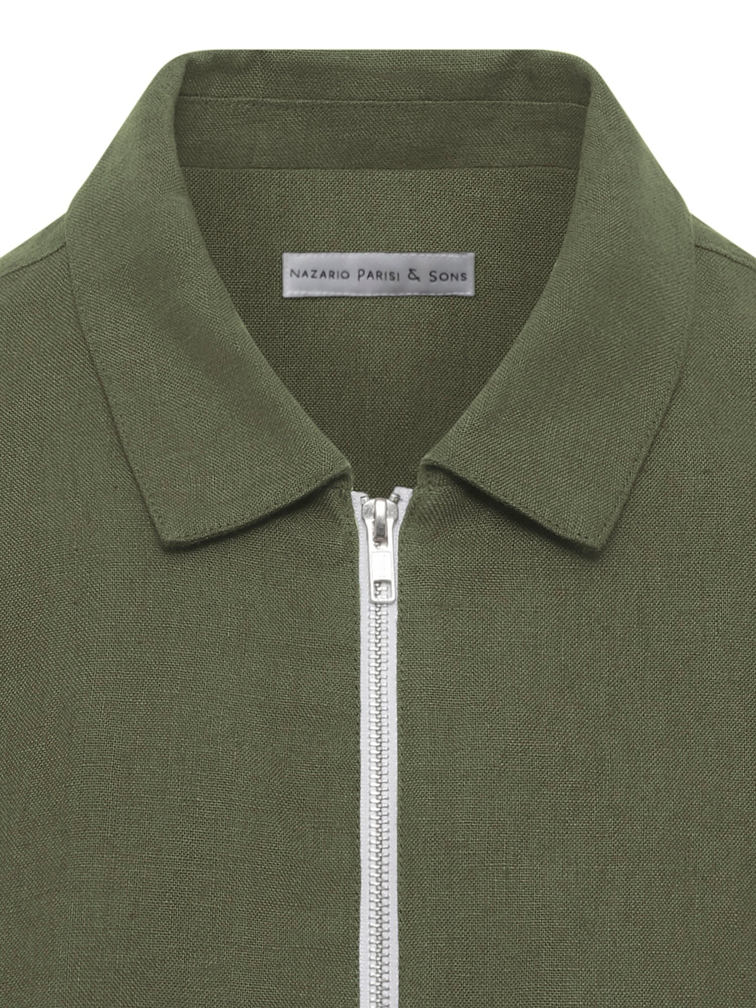 Khaki Linen Zip Bomber Jacket