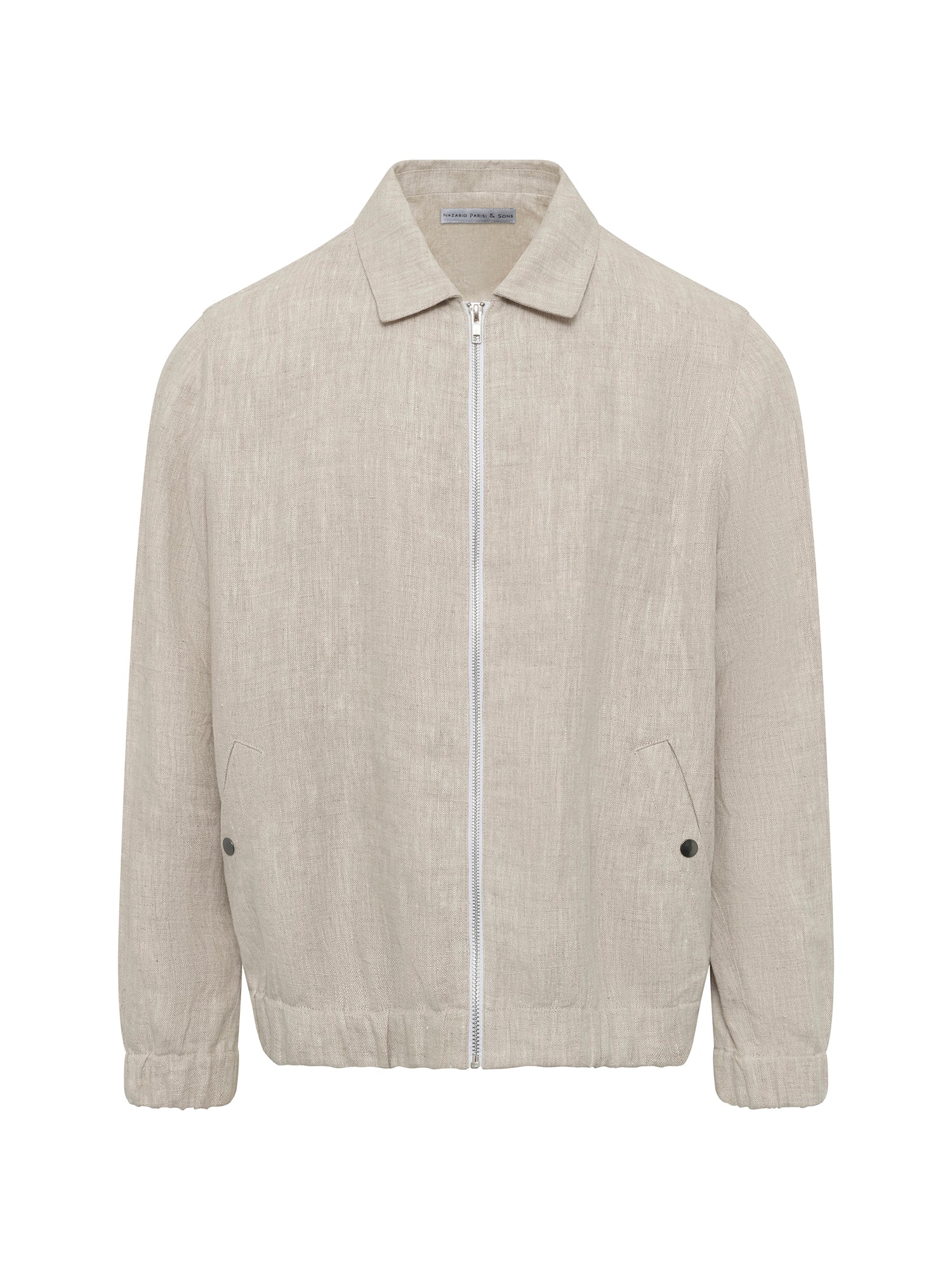 Sand Linen Zip Bomber Jacket