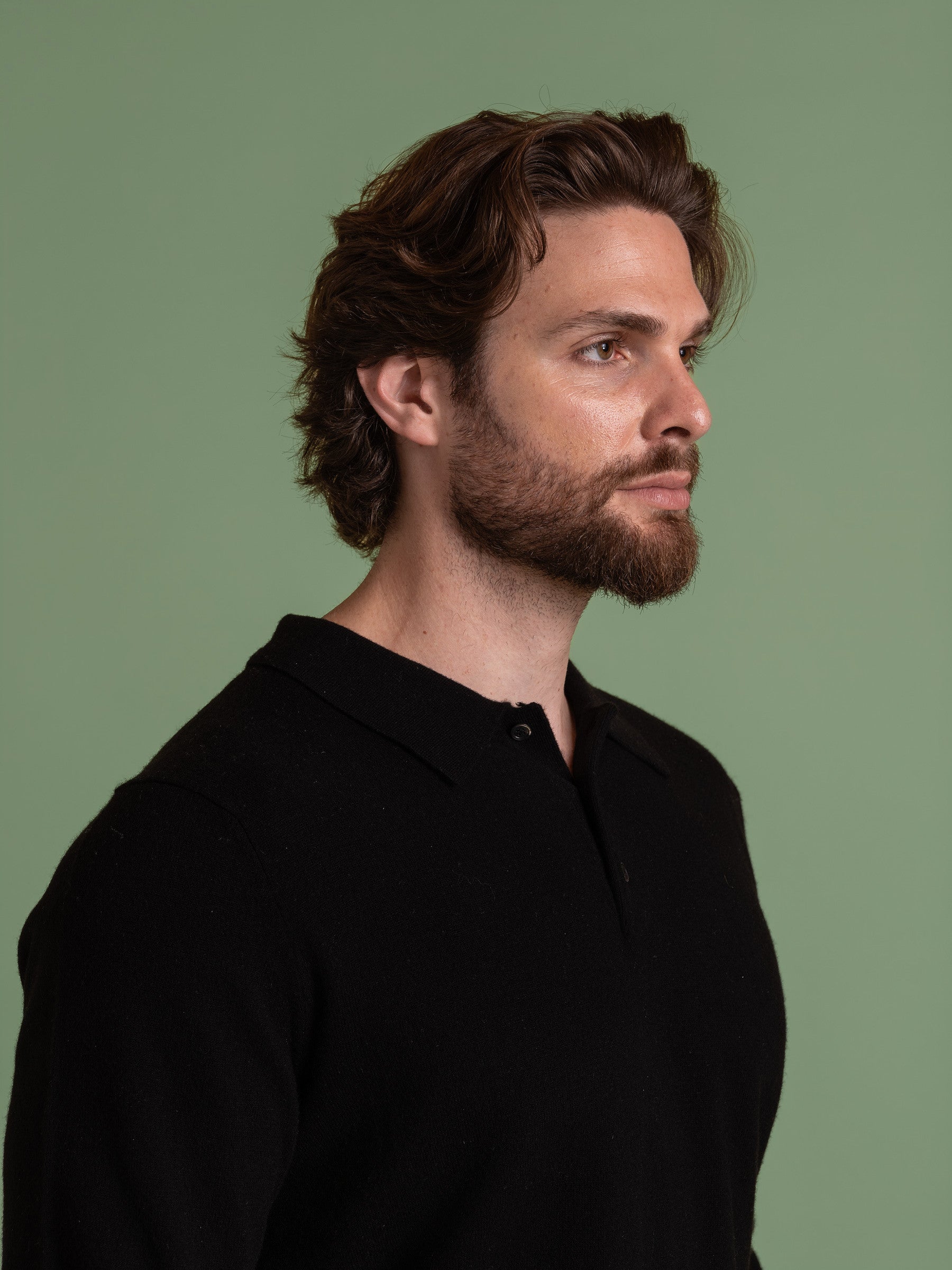 Black Wool Cashmere Button Polo