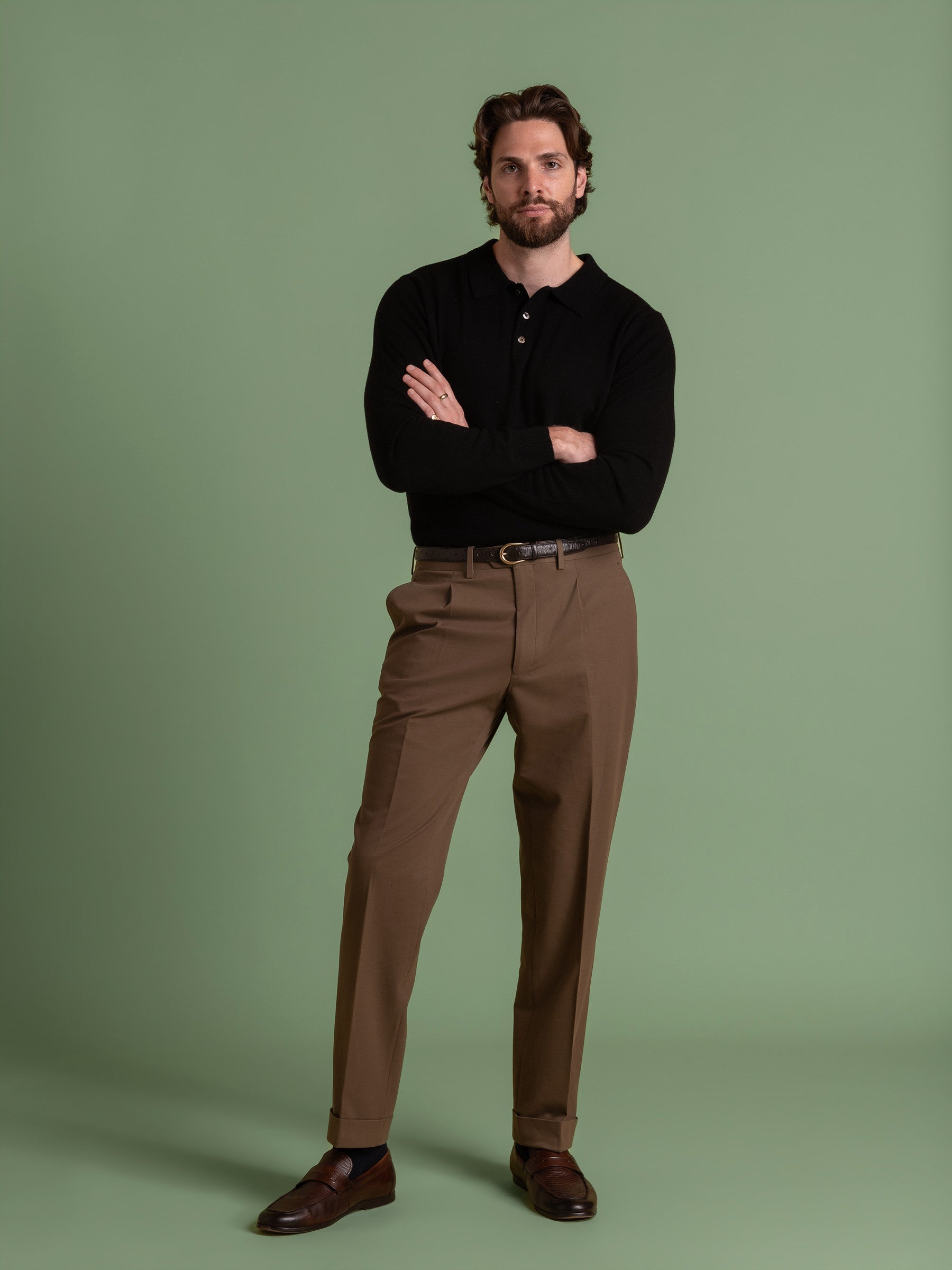Black Wool Cashmere Button Polo