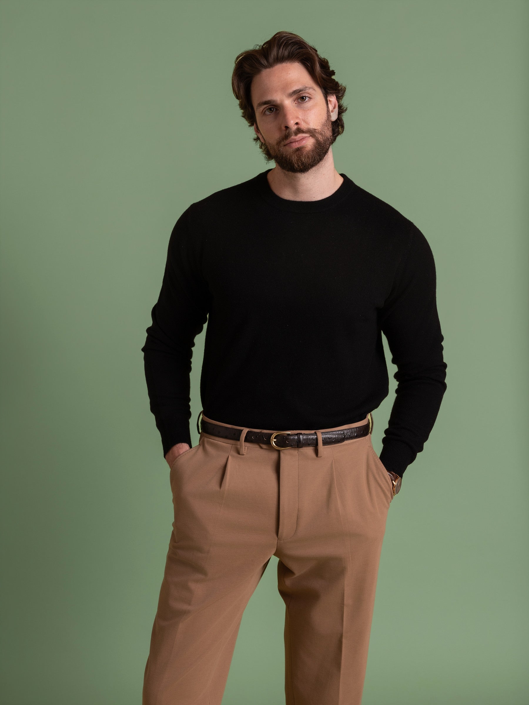Black Wool Cashmere Crew