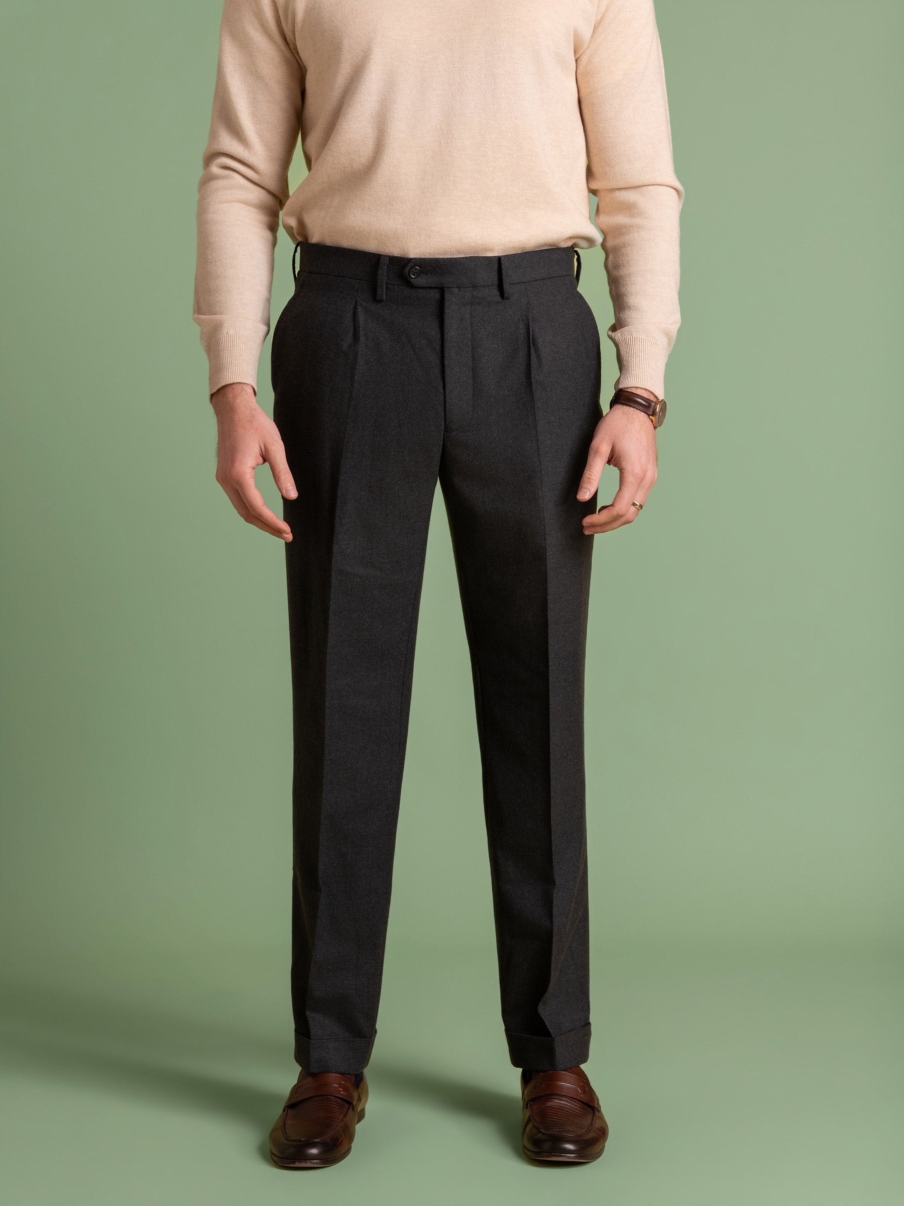 Charcoal Flannel Pleated Trouser