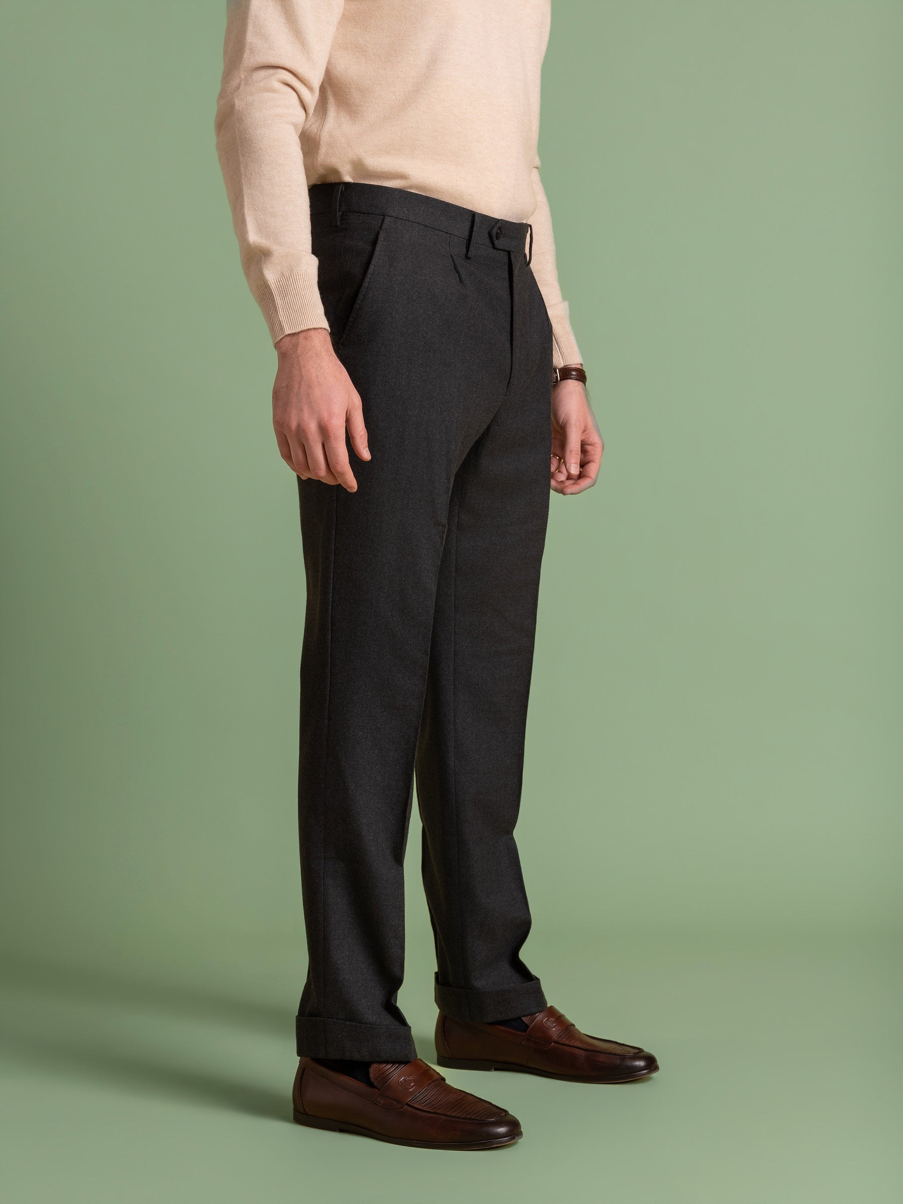 Charcoal Flannel Pleated Trouser