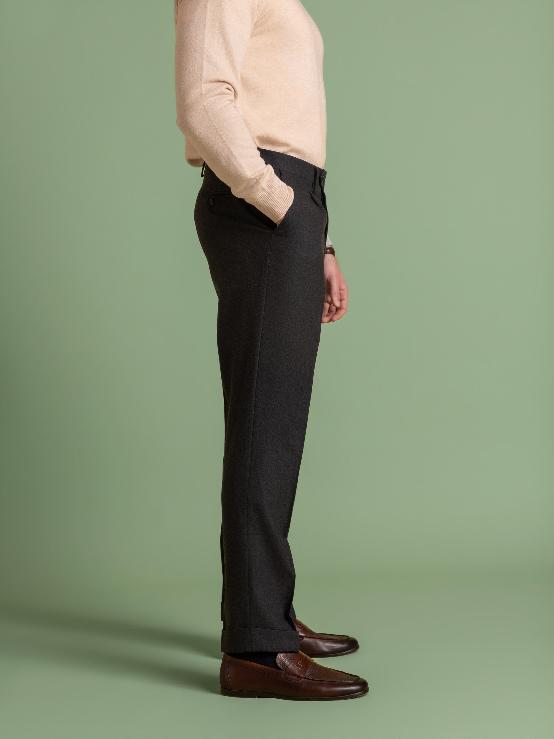Charcoal Flannel Pleated Trouser