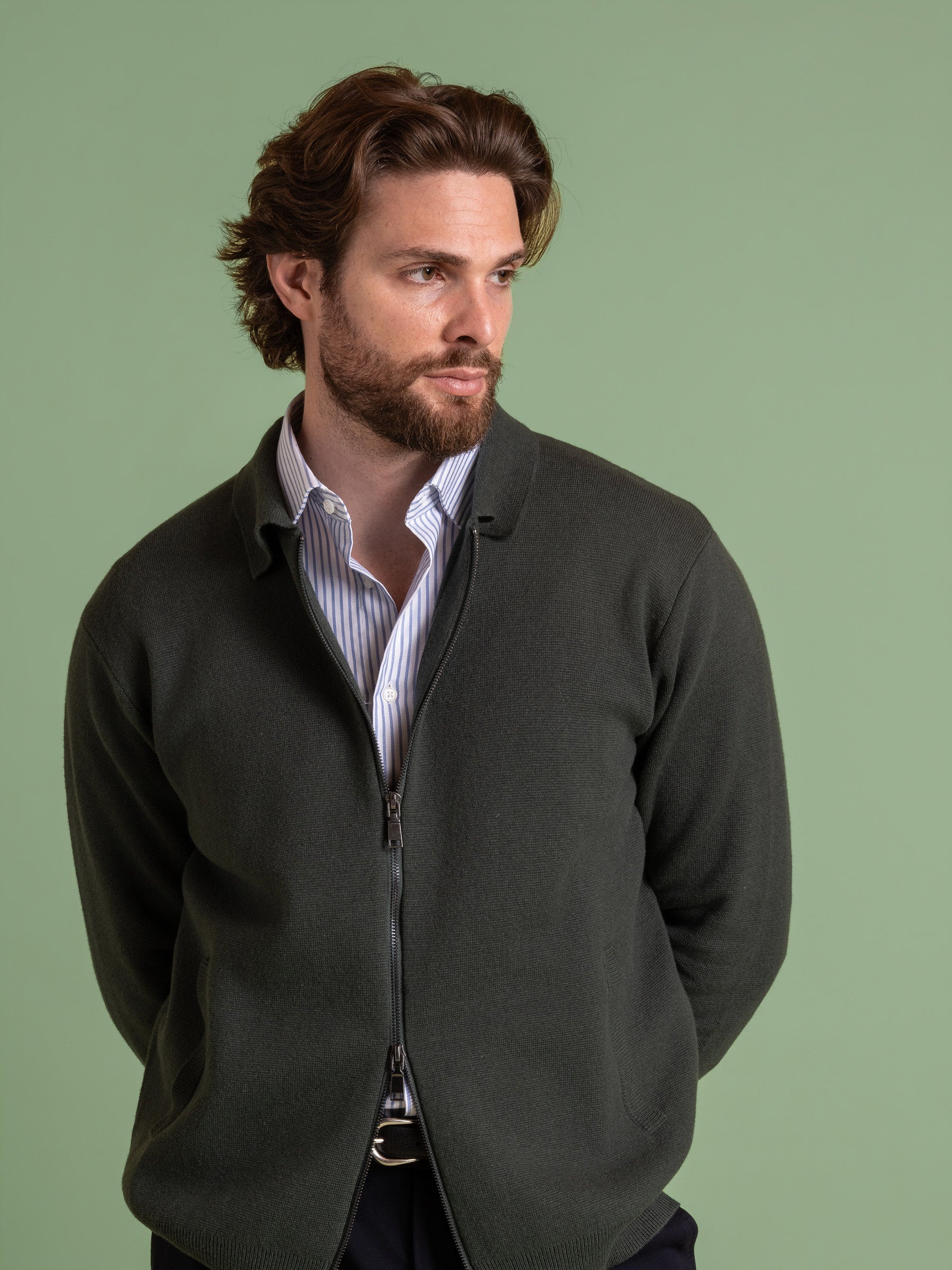 Forest Green Full Zip Cardigan