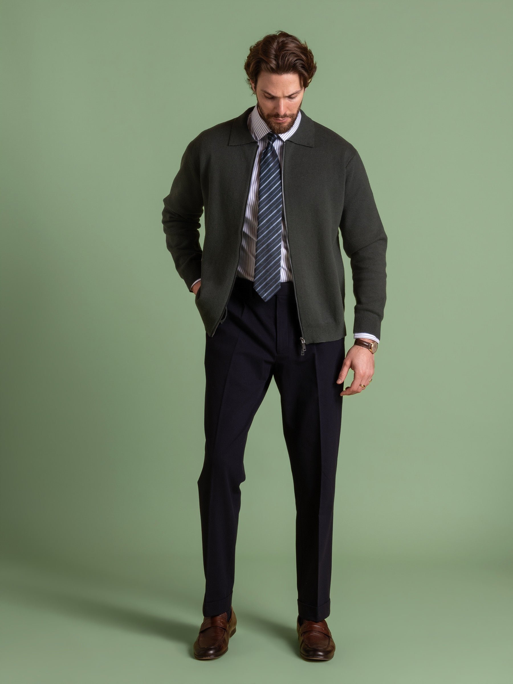 Forest Green Full Zip Cardigan