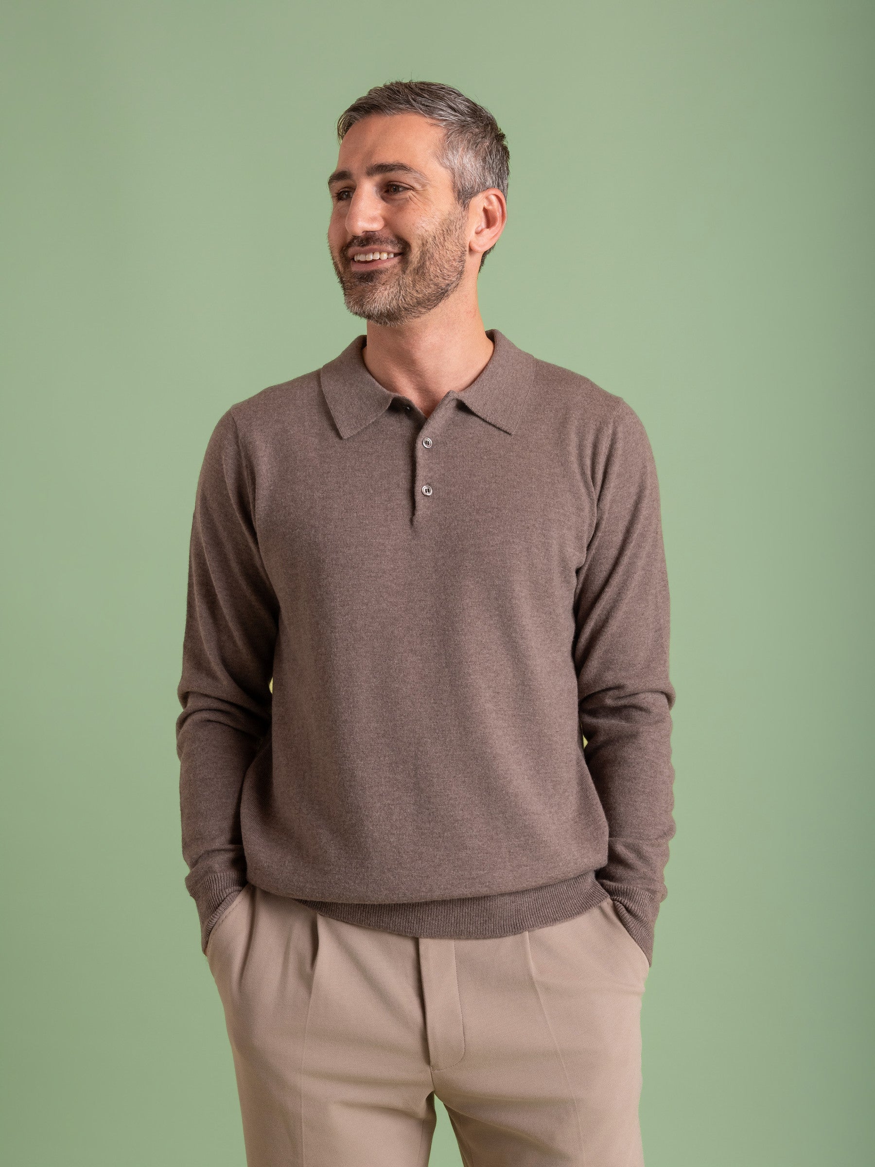 Iced Coffee Wool Cashmere Button Polo