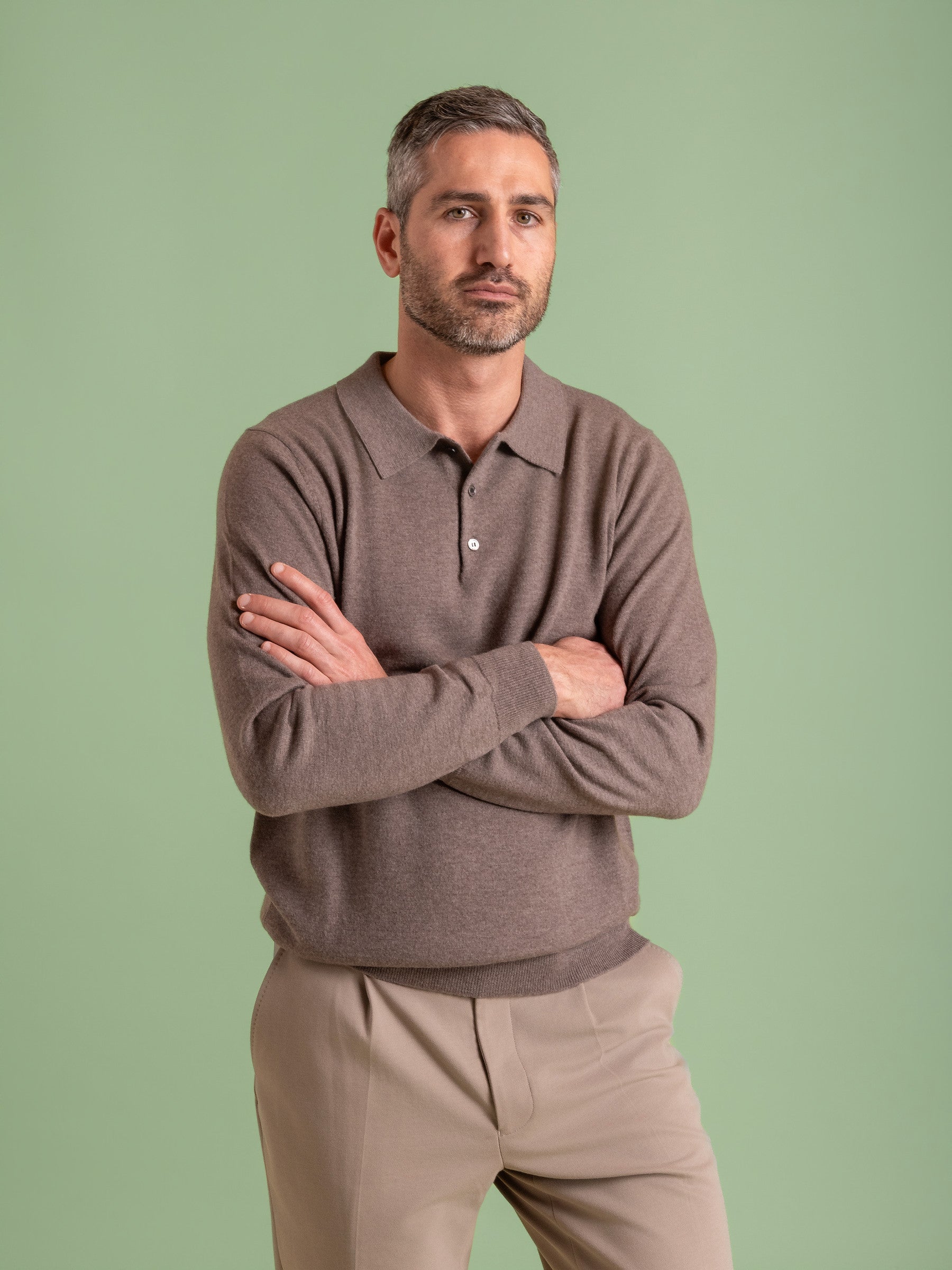 Iced Coffee Wool Cashmere Button Polo