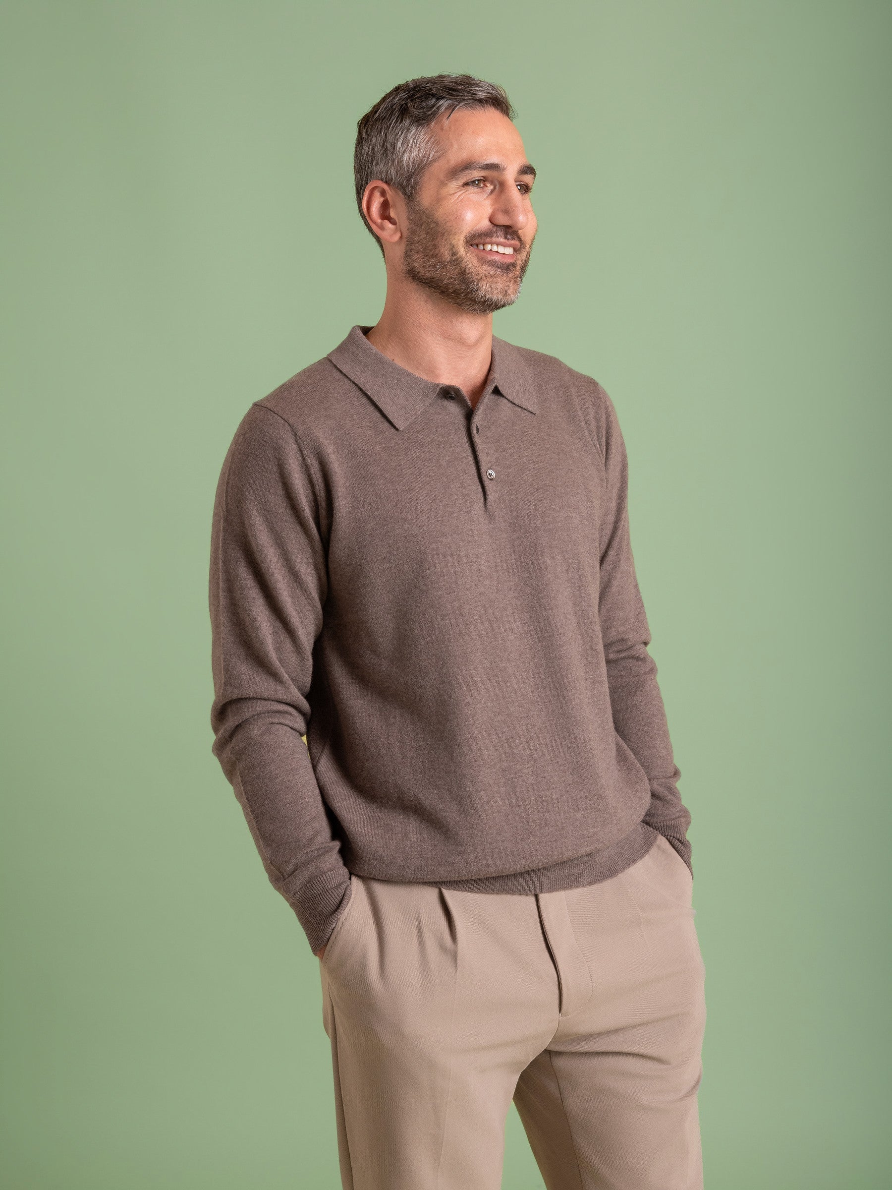 Iced Coffee Wool Cashmere Button Polo
