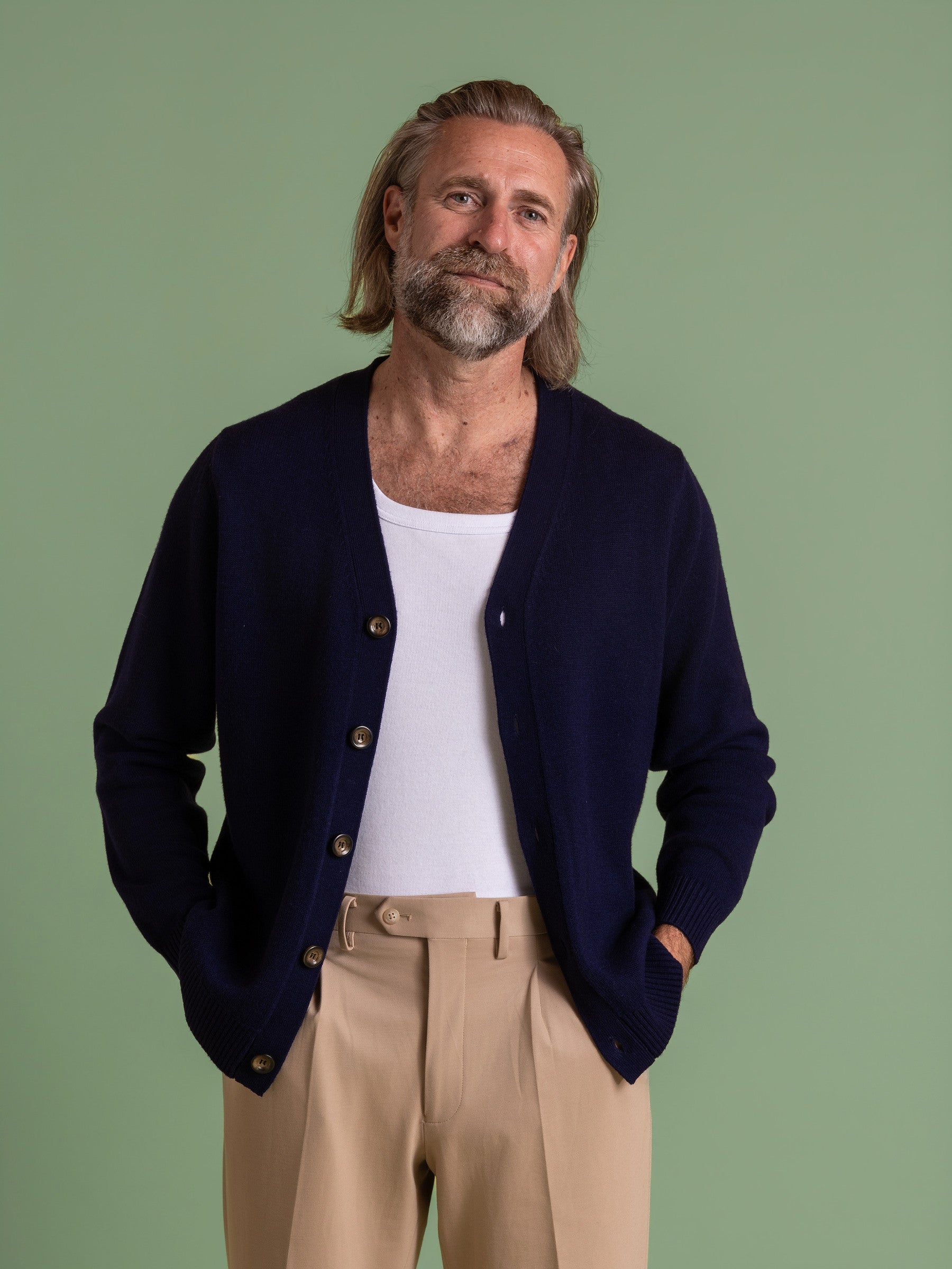 Inky Blue Wool Cashmere Cardigan