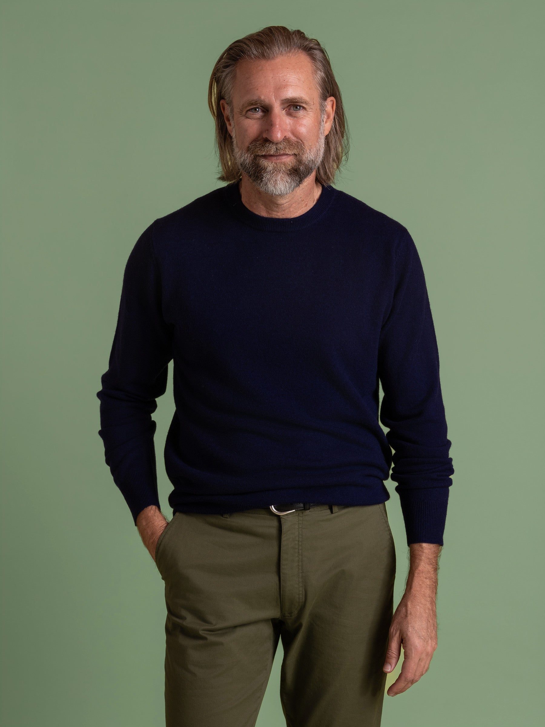 Inky Blue Wool Cashmere Crew