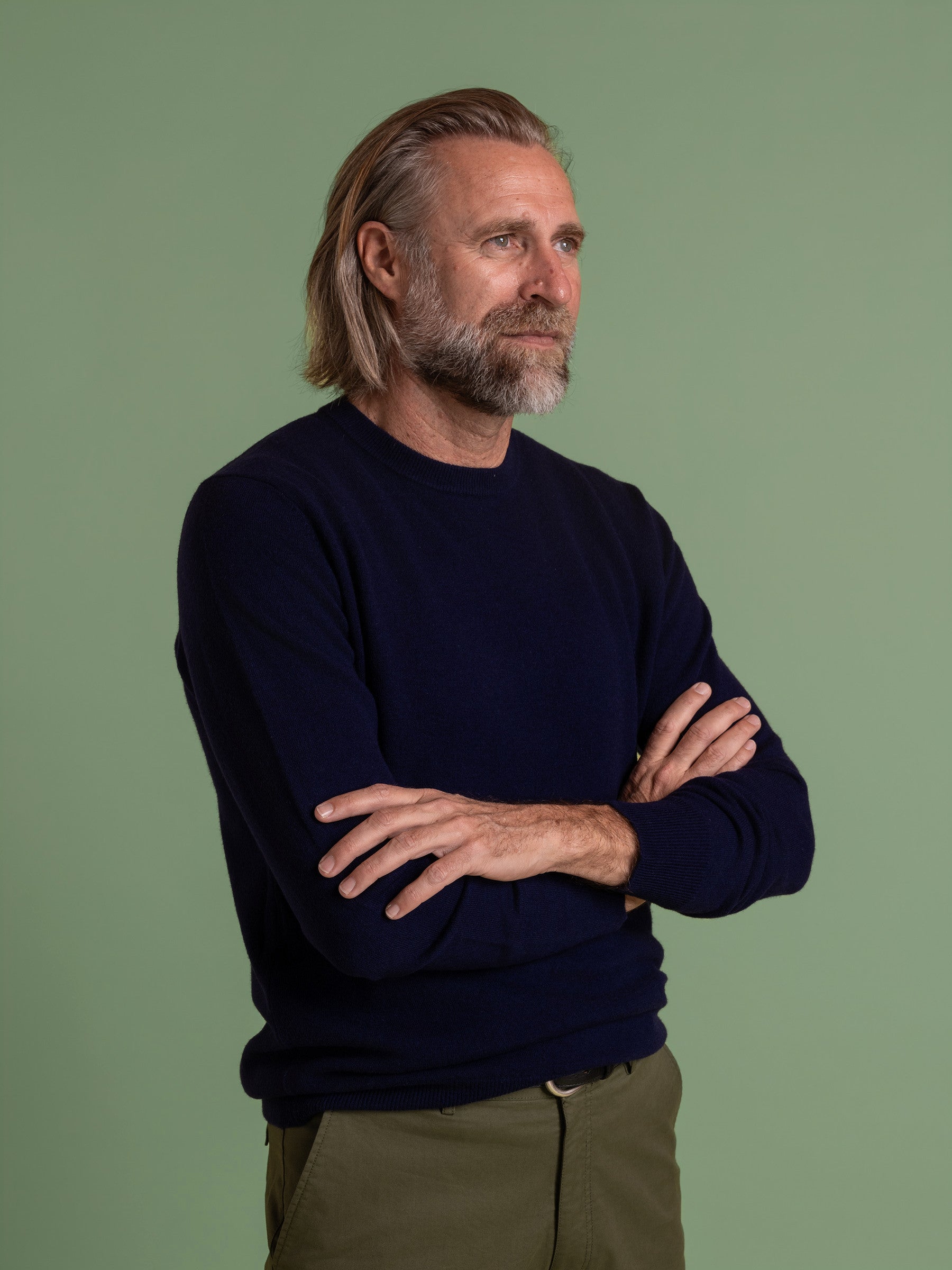 Inky Blue Wool Cashmere Crew