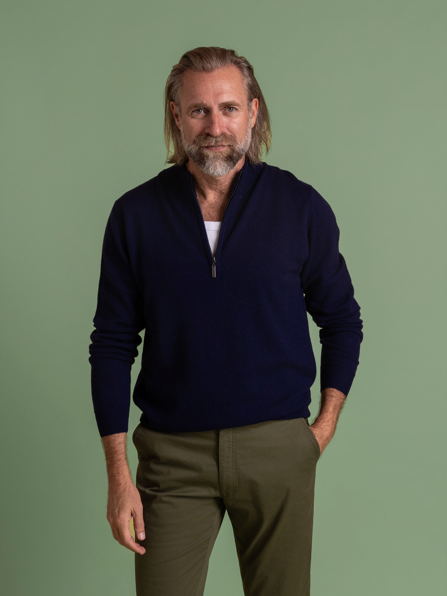 Inky Blue Wool Cashmere Quarter Zip