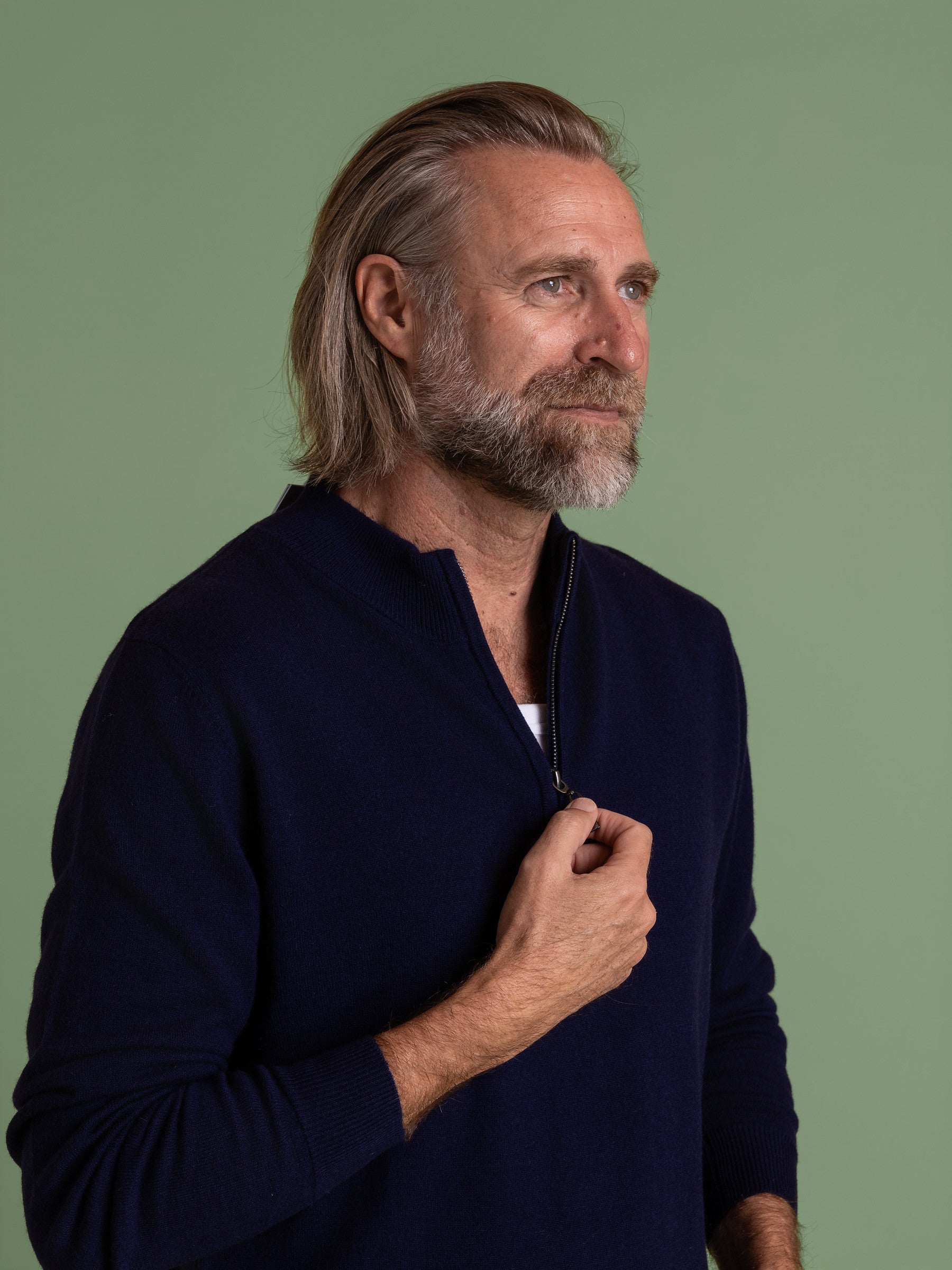 Inky Blue Wool Cashmere Quarter Zip
