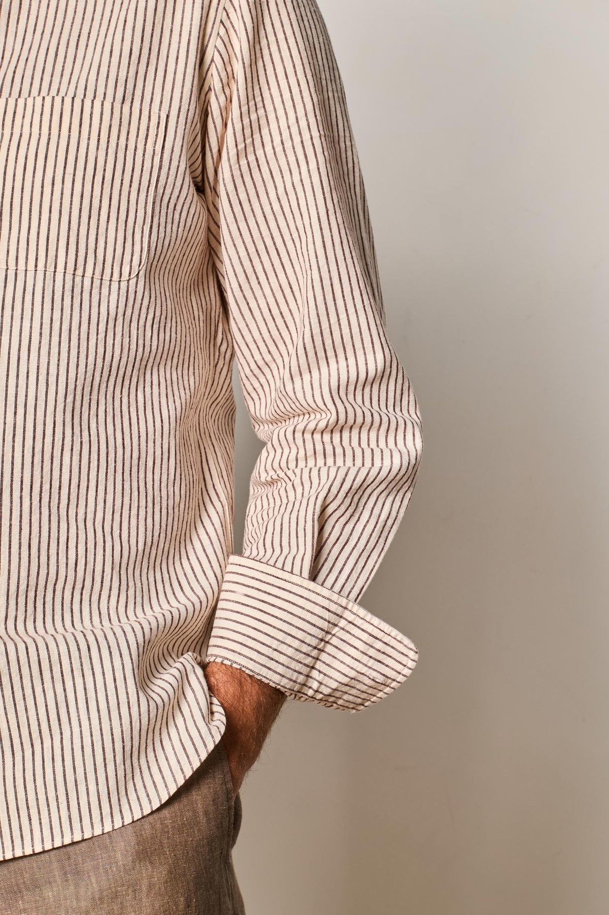 Burgundy Stripe Linen Blend Button Down Shirt