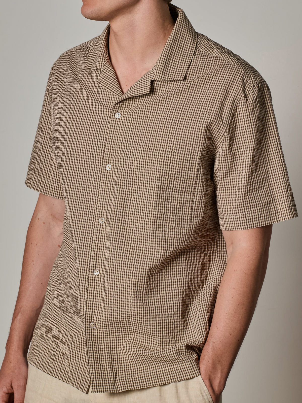 Brown Check Seersucker Short Sleeve Shirt