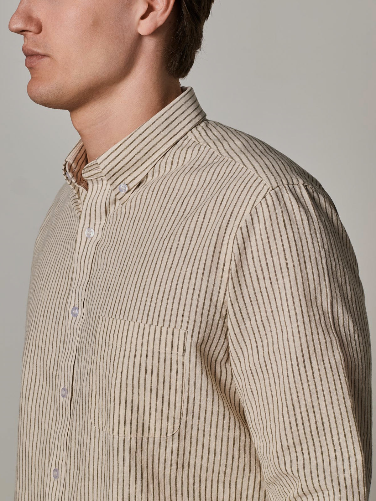 Green Stripe Linen Blend Button Down Shirt
