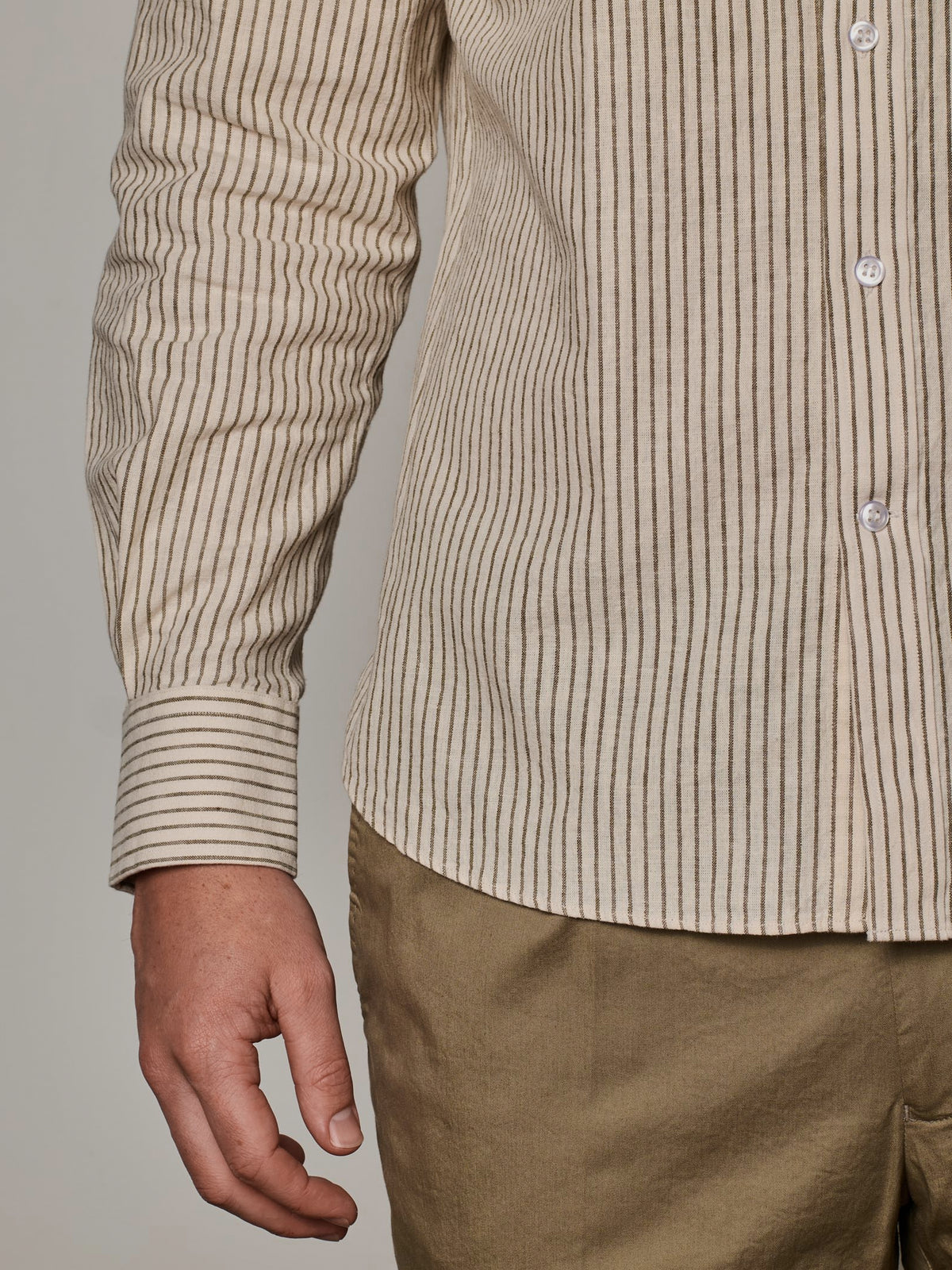 Green Stripe Linen Blend Button Down Shirt