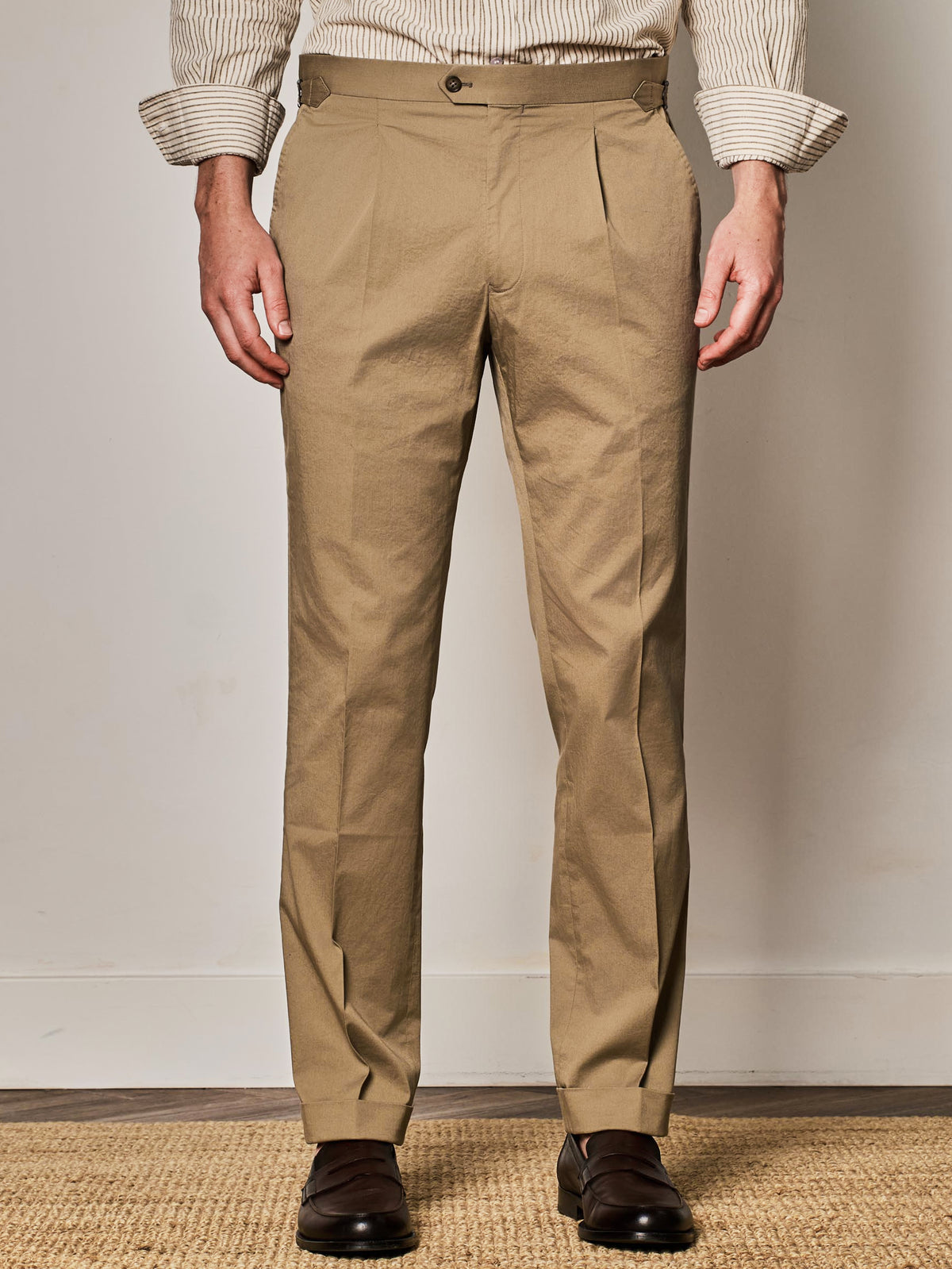 Taupe Side Adjuster Pleated Trouser