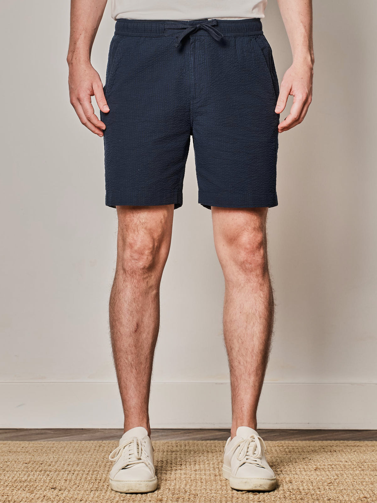 Black Stripe Seersucker Drawstring Shorts