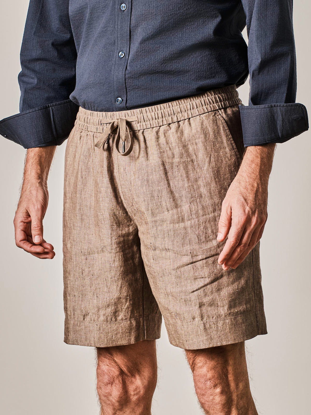 Light Brown Linen Jogger Shorts