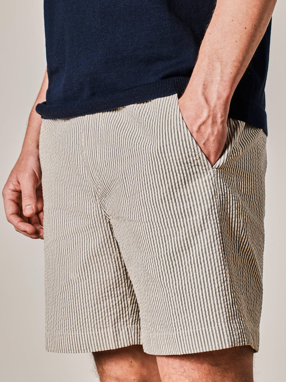 Navy Stripe Seersucker Drawstring Shorts