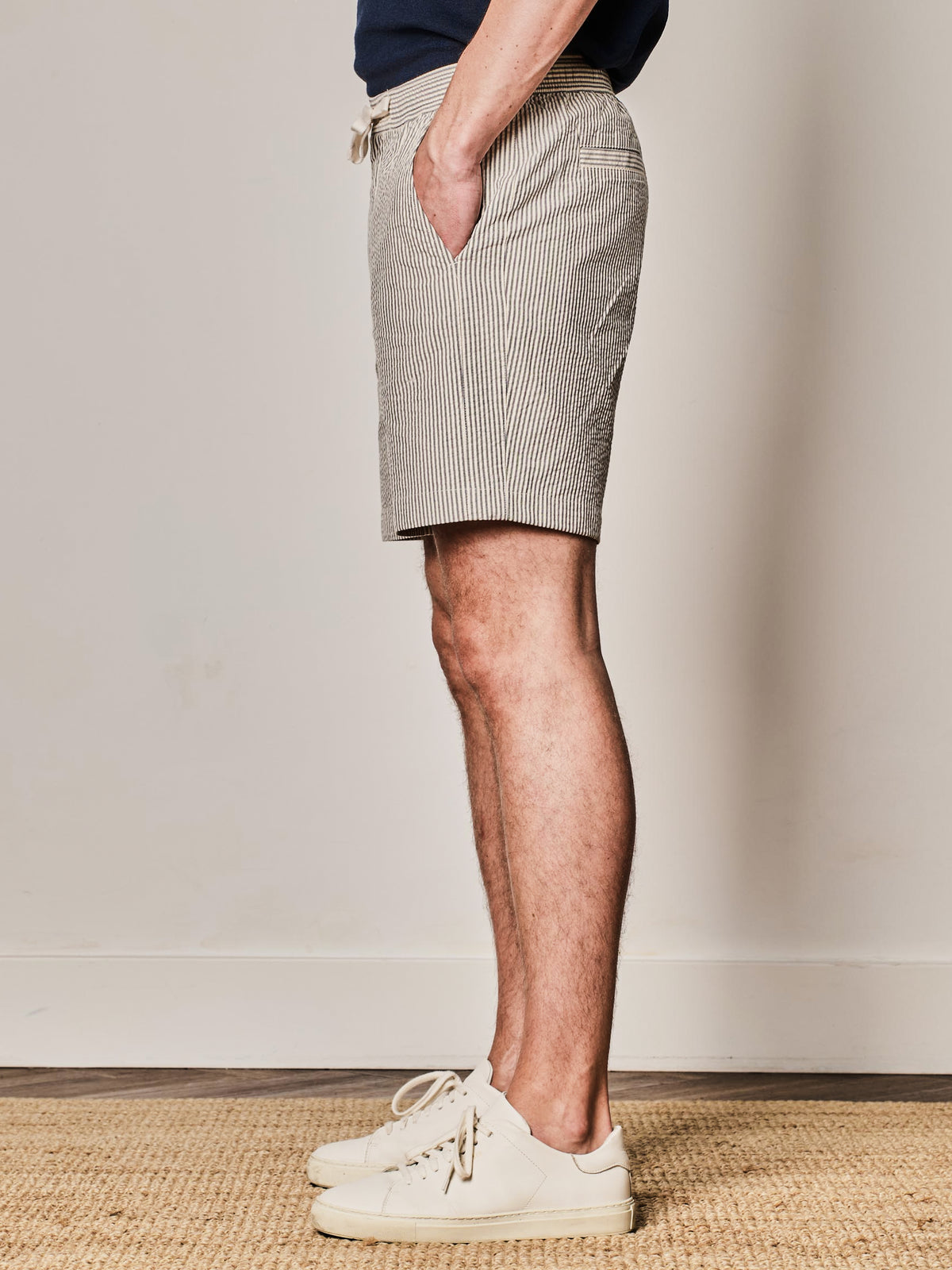 Navy Stripe Seersucker Drawstring Shorts