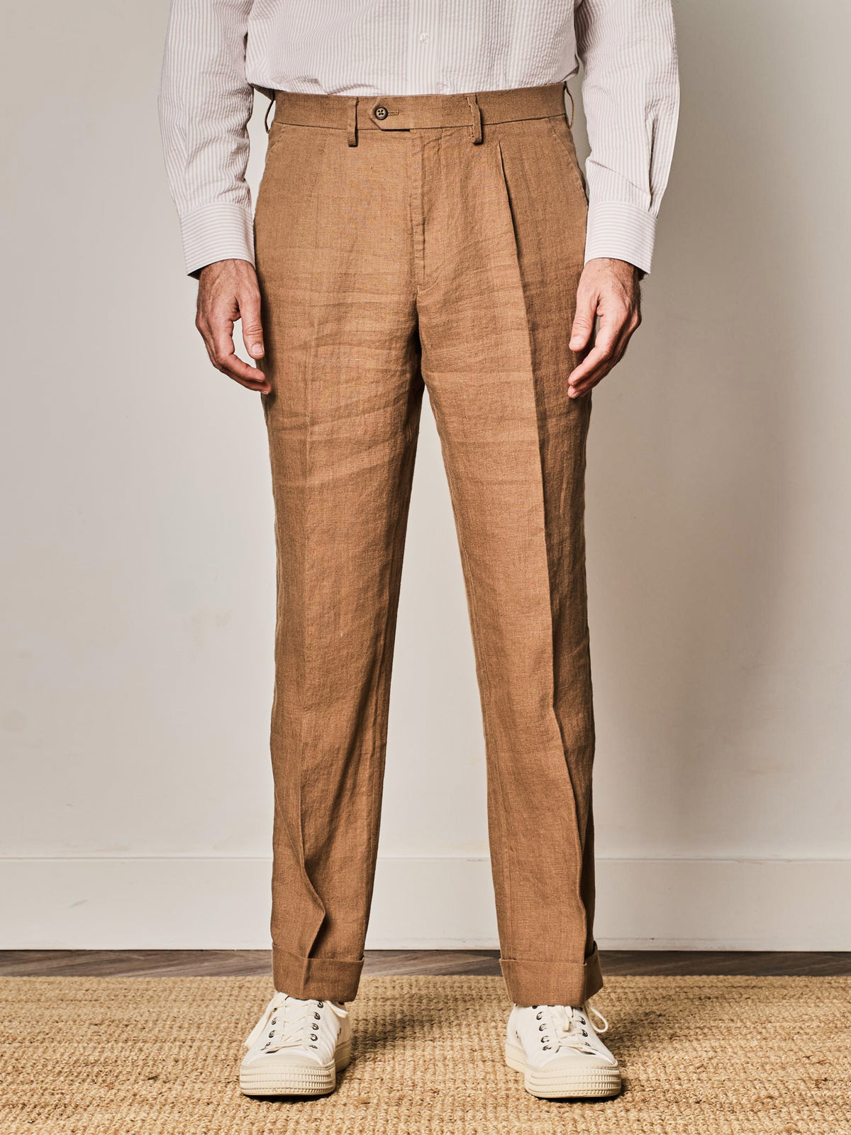 Camel Linen Pleated Trouser