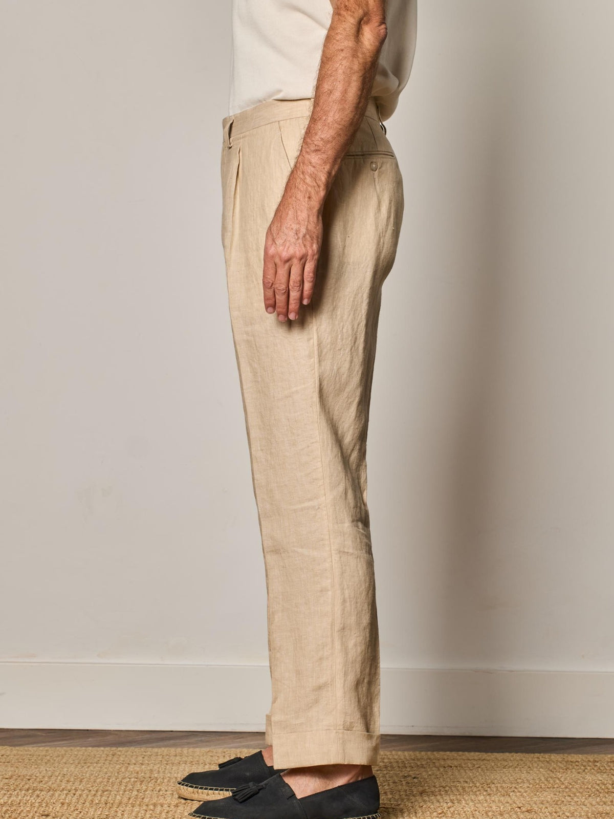 Beige Linen Pleated Trouser