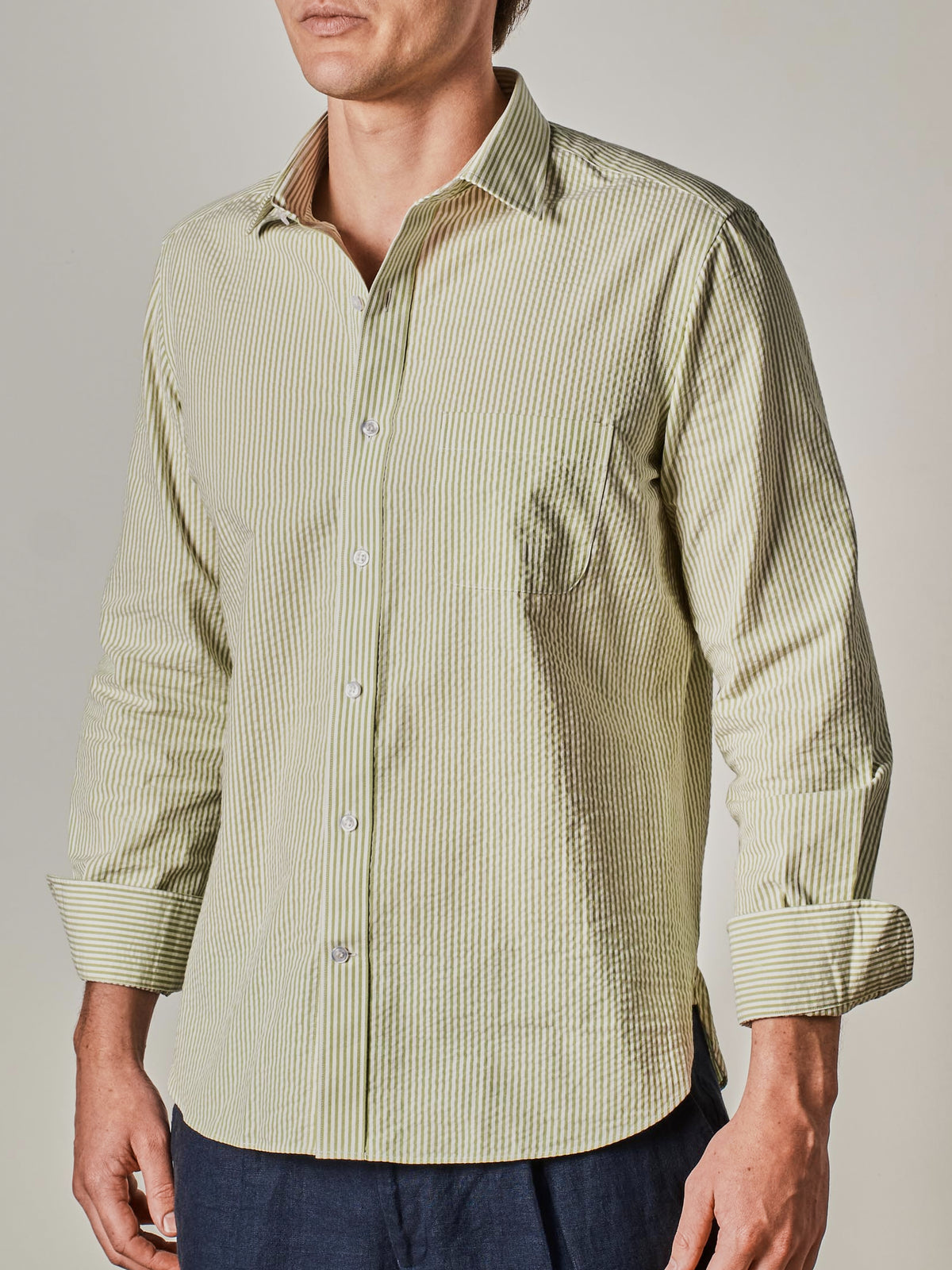 Green Stripe Seersucker Shirt