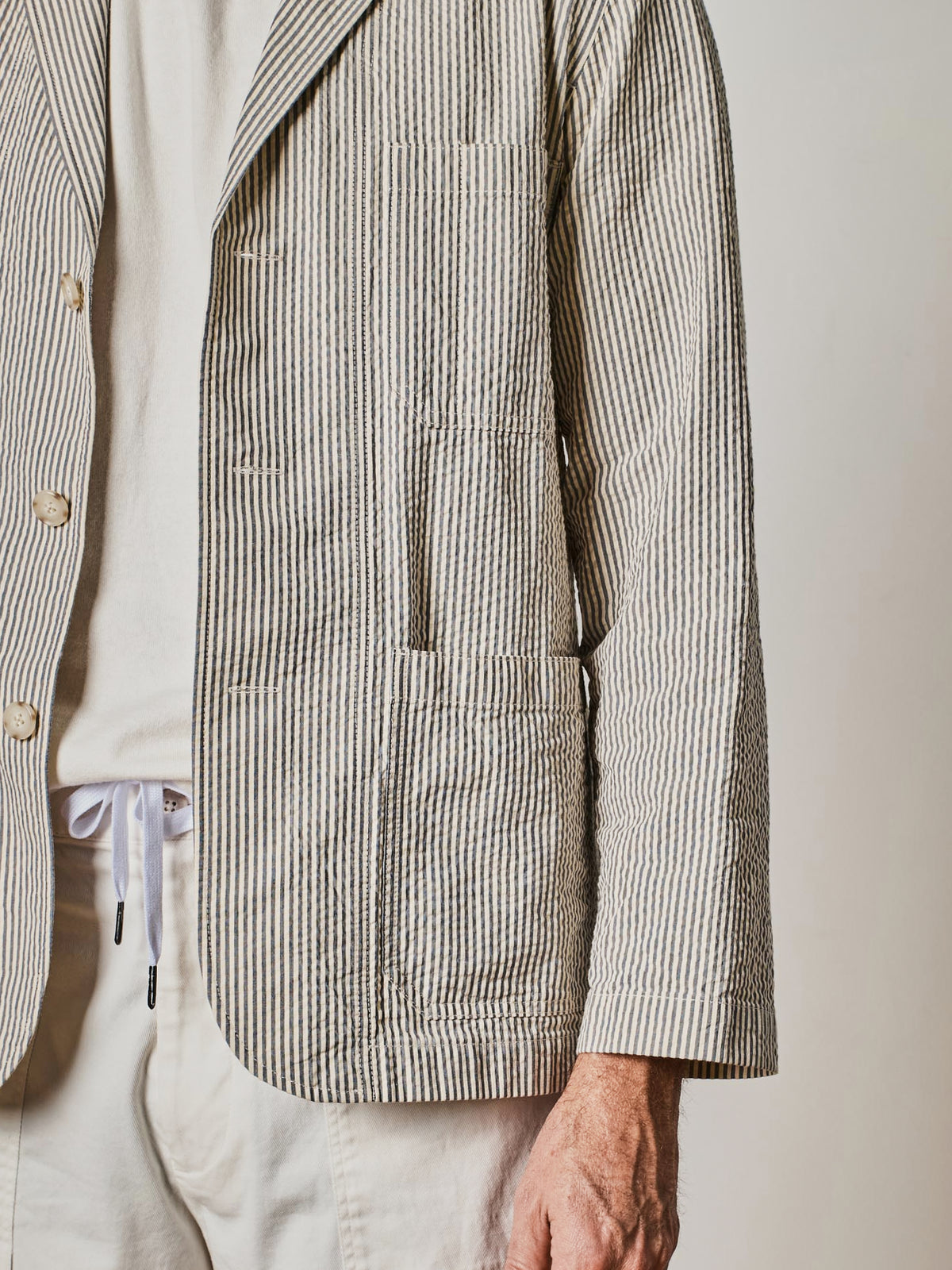 Navy Seersucker Server Jacket