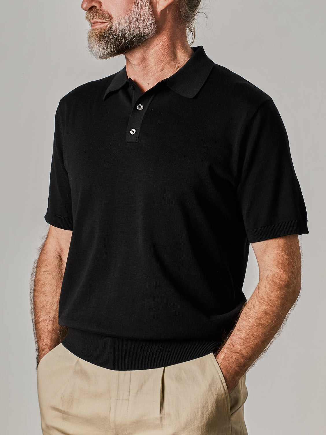 Black Mercerised Cotton Short Sleeve Polo