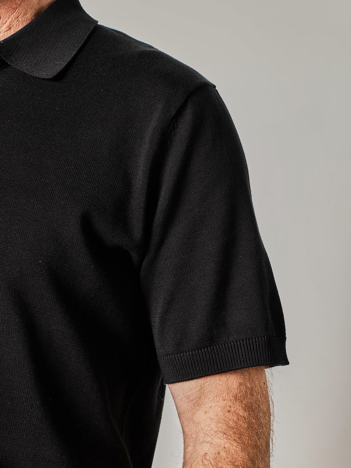 Black Mercerised Cotton Short Sleeve Polo