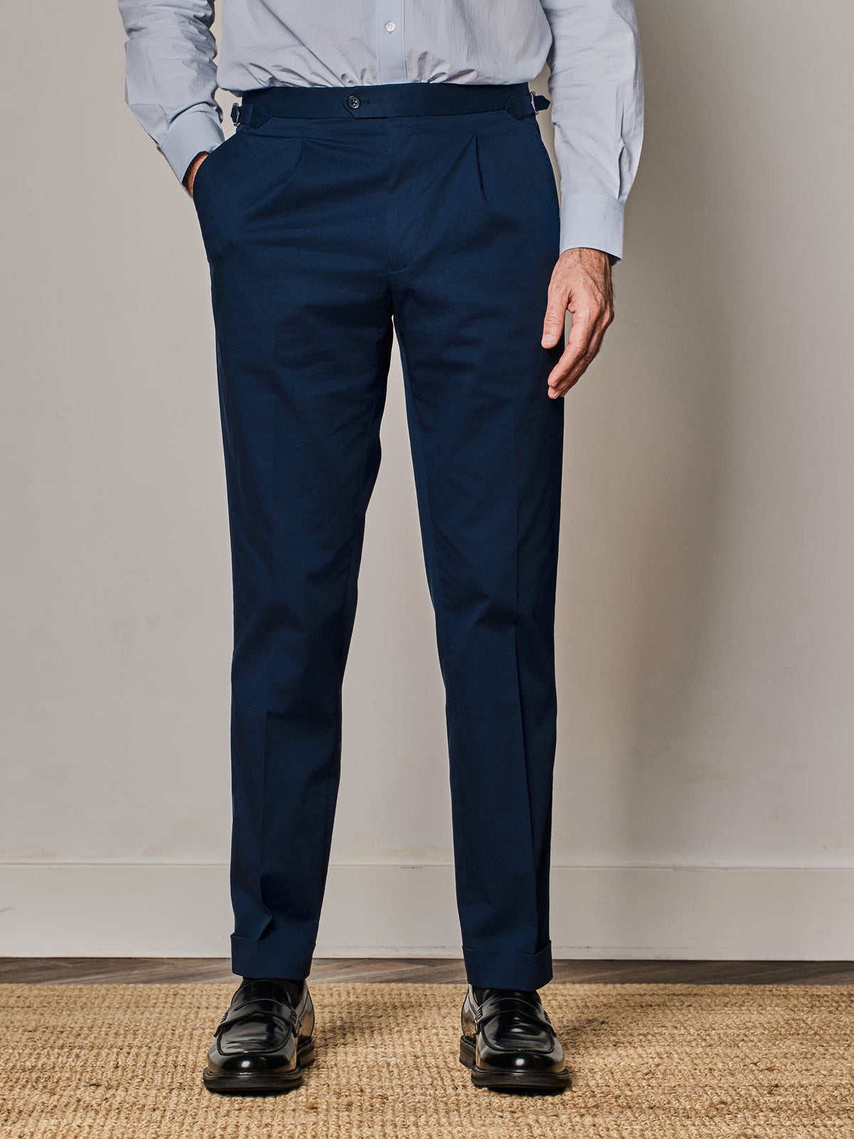 Blue Side Adjuster Pleated Trouser