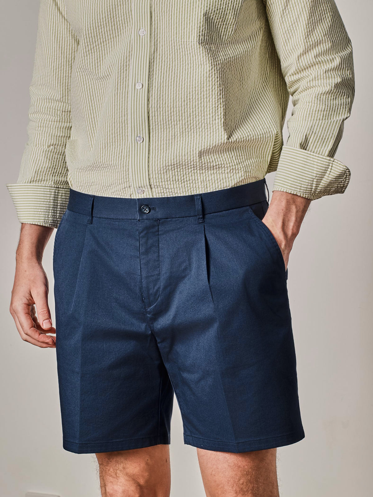 Blue Pleated Shorts