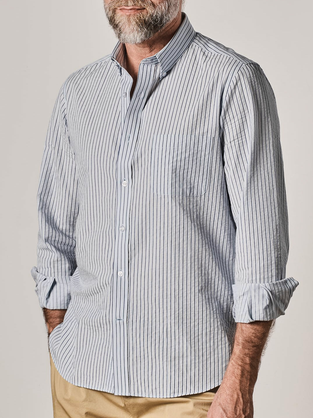 Blue Stripe Seersucker Button Down Shirt