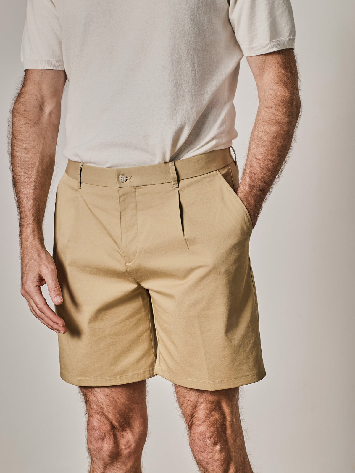 Beige Pleated Shorts