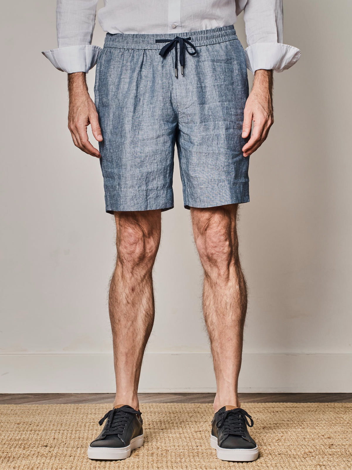Denim Blue Linen Jogger Shorts