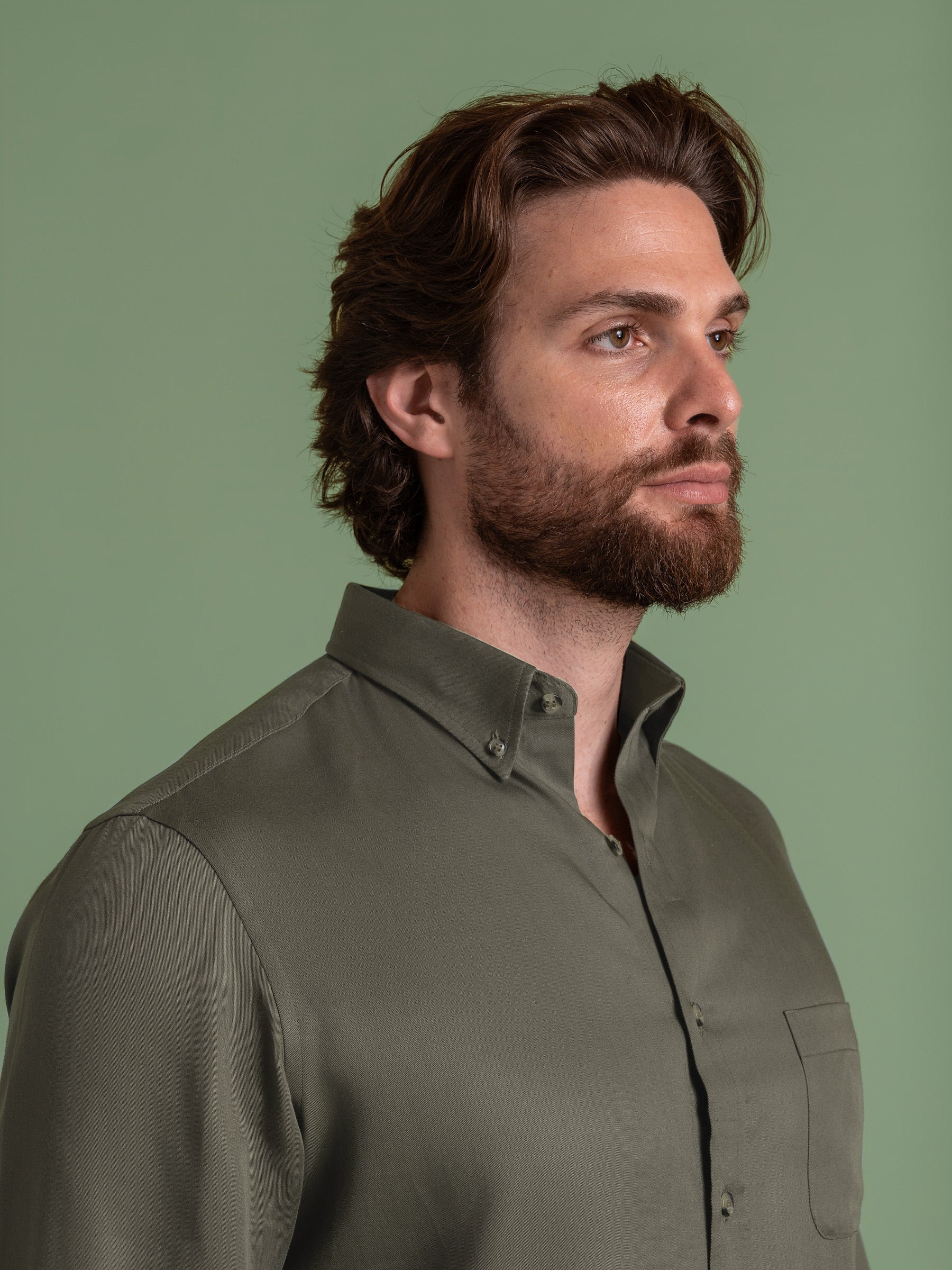 Olive Tencel Button Down Shirt