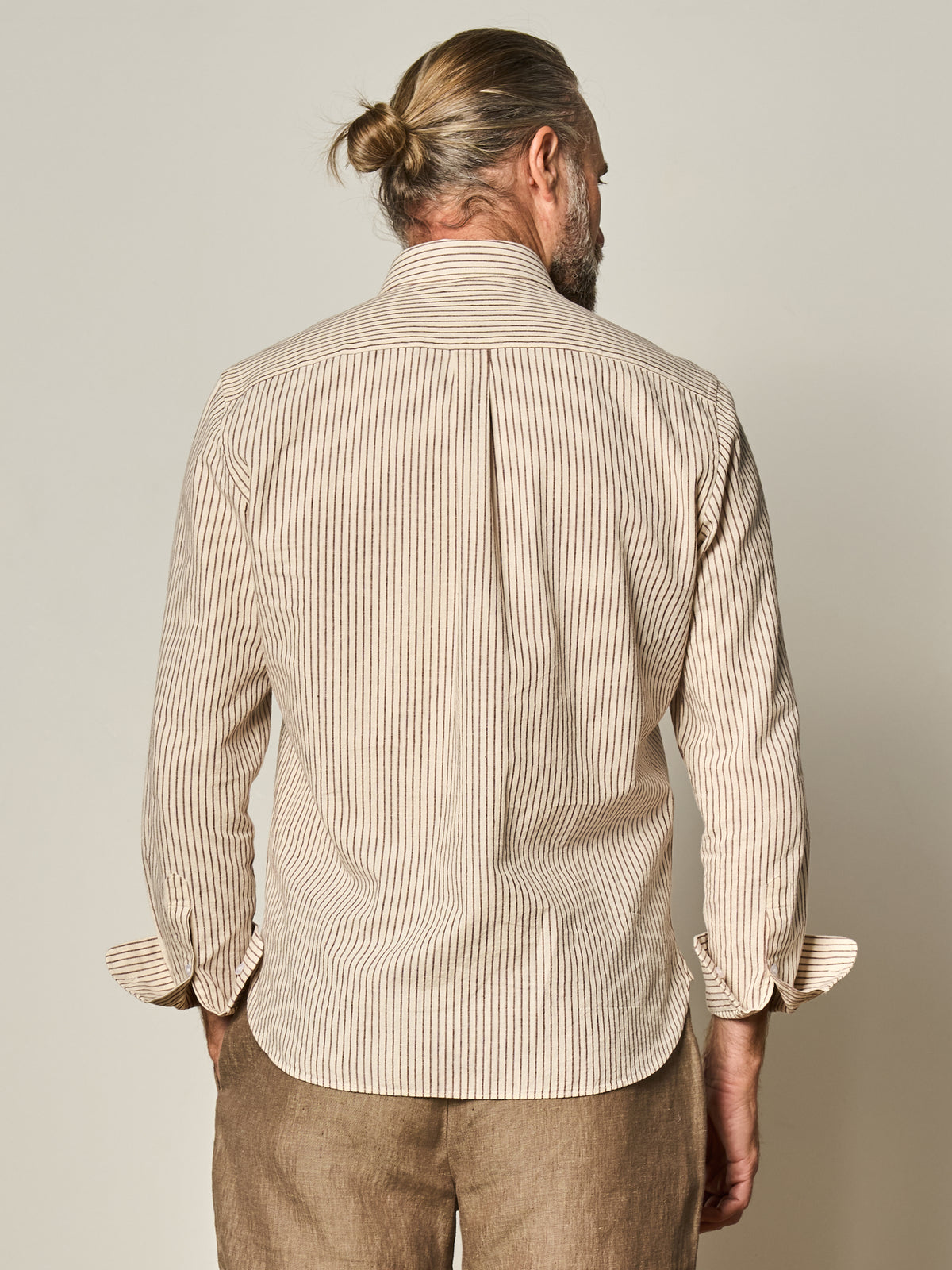 Burgundy Stripe Linen Blend Button Down Shirt