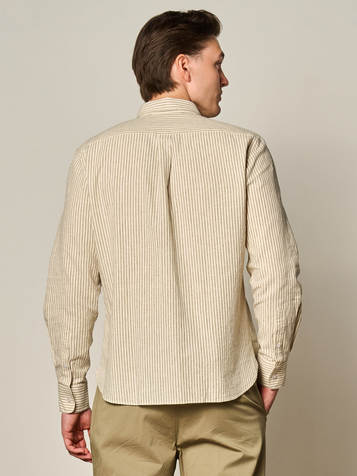 Green Stripe Linen Blend Button Down Shirt