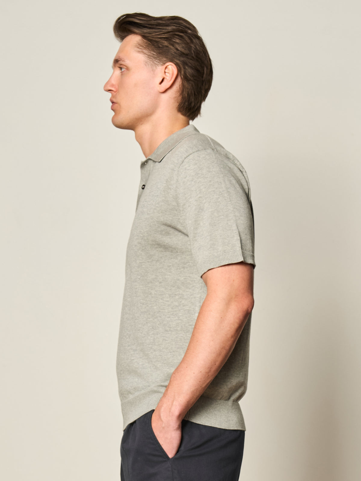 Grey Mercerised Cotton Short Sleeve Polo