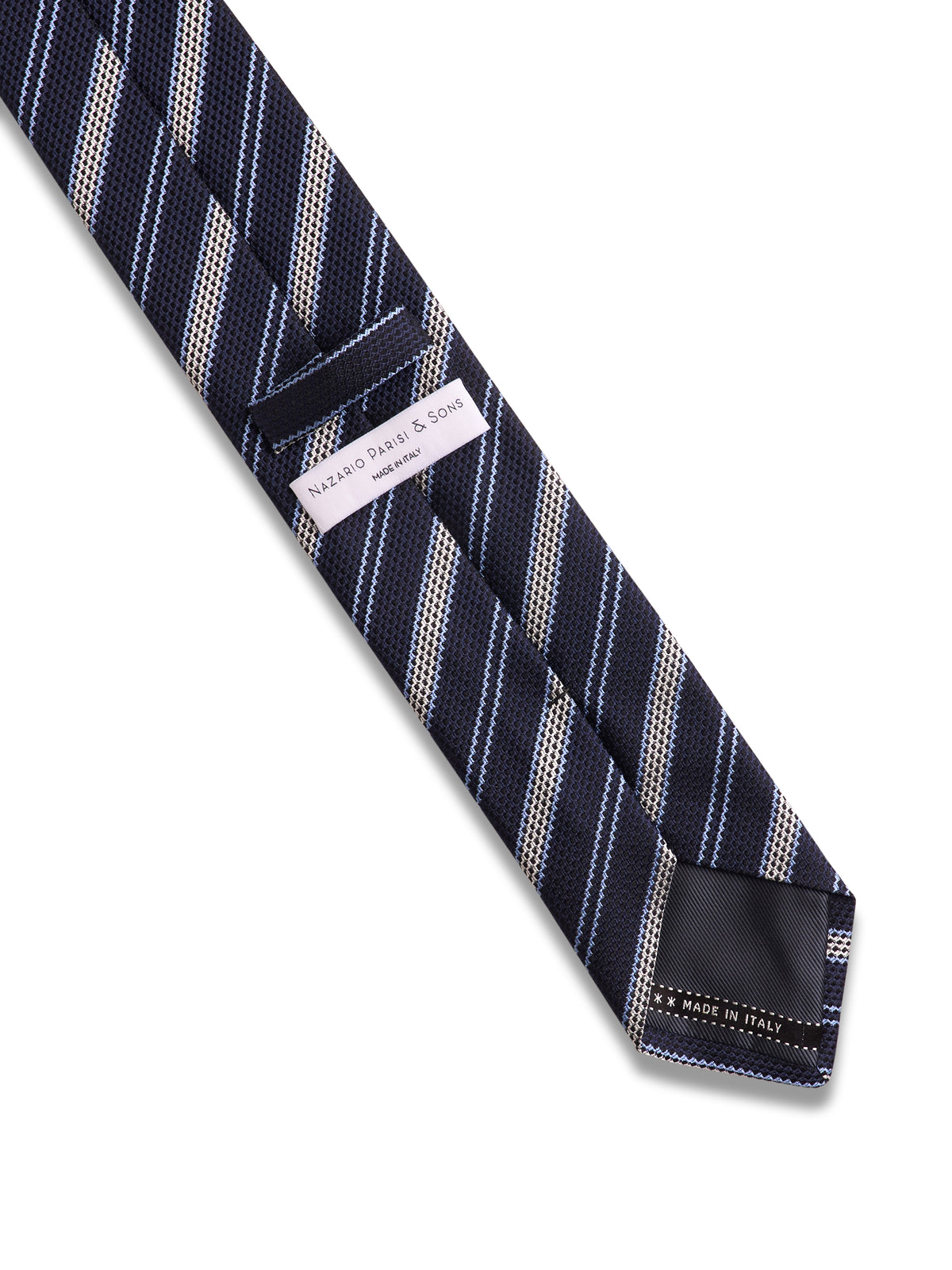 Navy & Silver Stripe Silk Tie