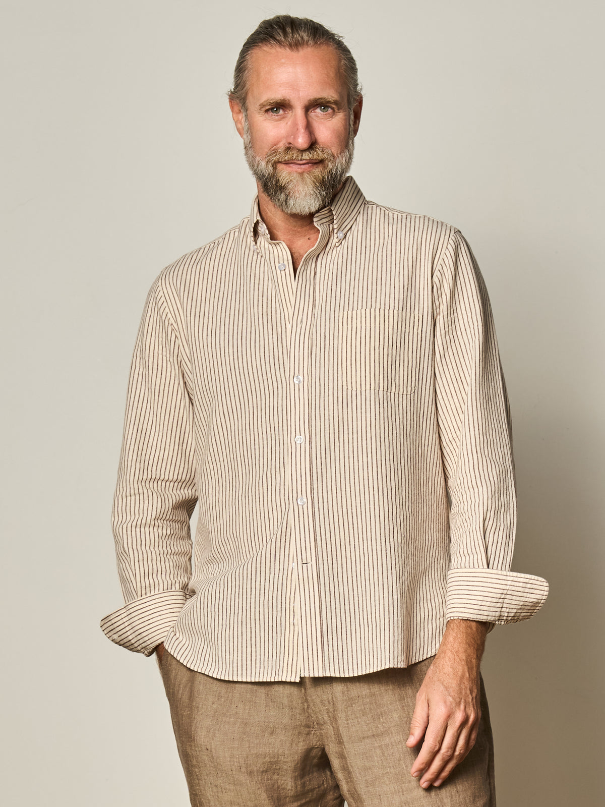 Burgundy Stripe Linen Blend Button Down Shirt