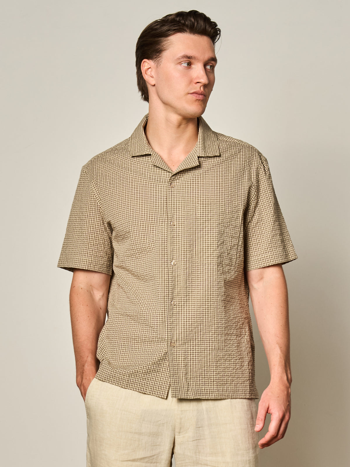 Brown Check Seersucker Short Sleeve Shirt