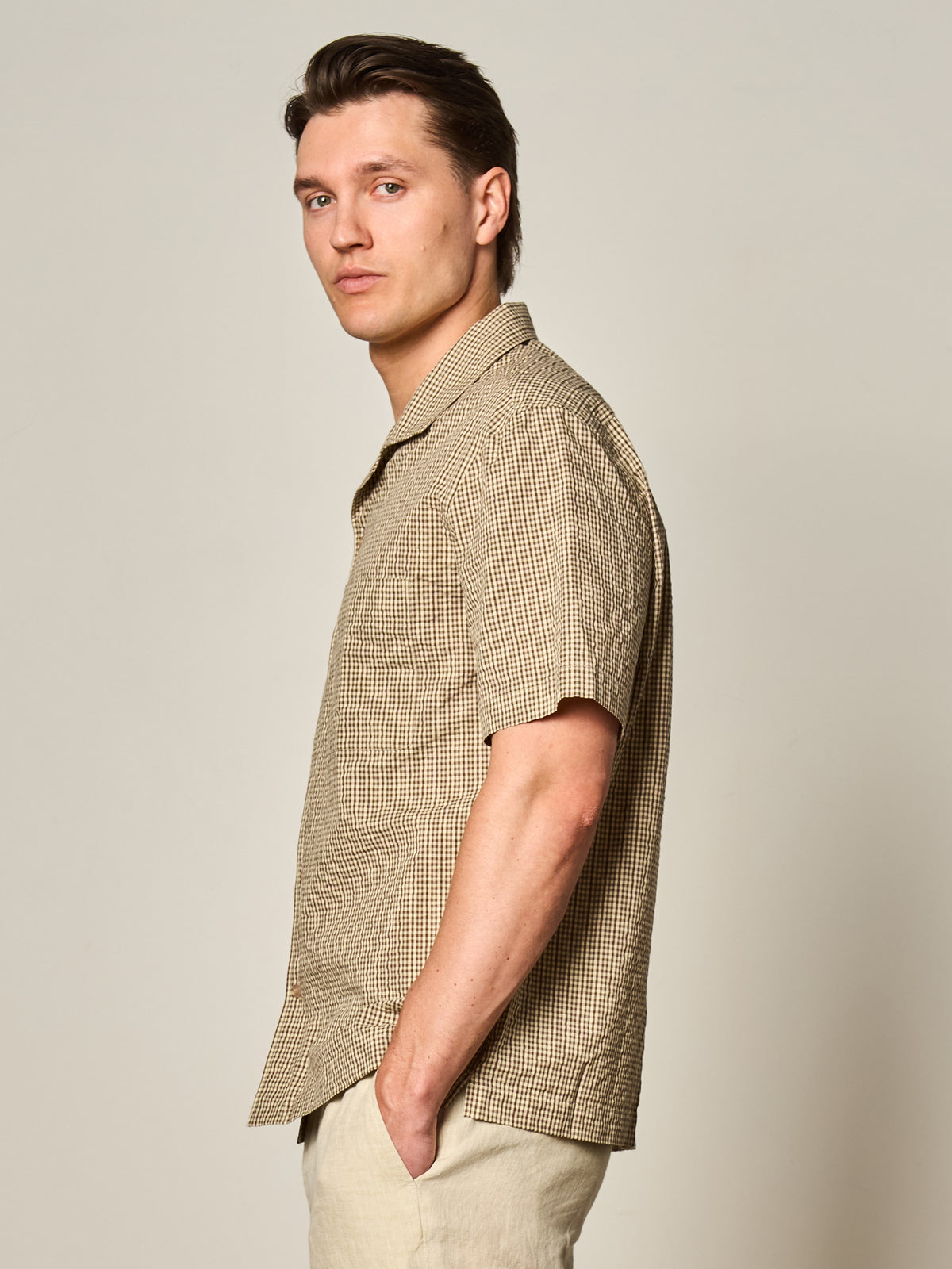 Brown Check Seersucker Short Sleeve Shirt