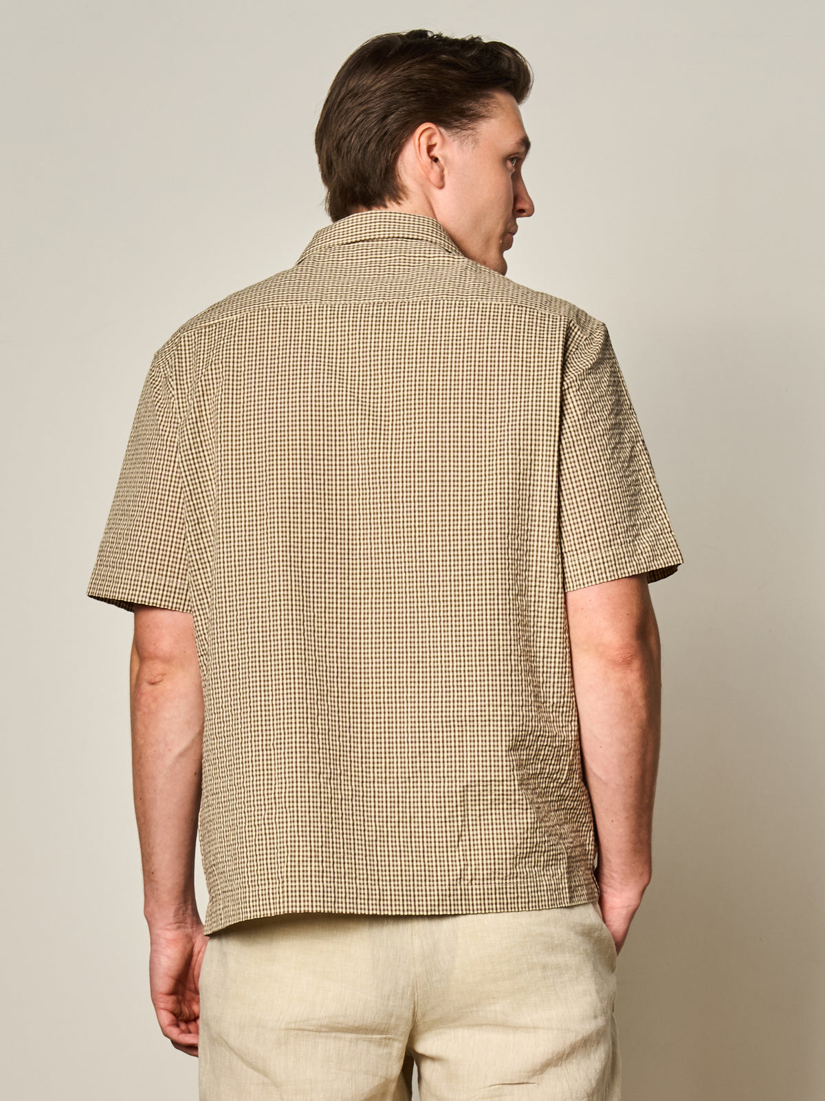 Brown Check Seersucker Short Sleeve Shirt