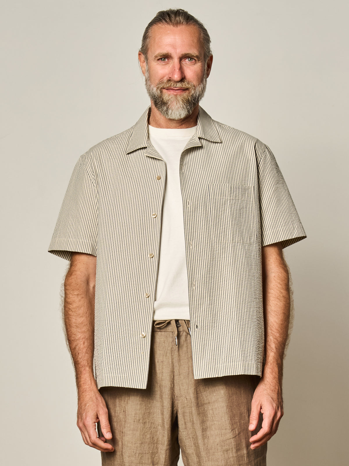 Navy Stripe Seersucker Short Sleeve Shirt