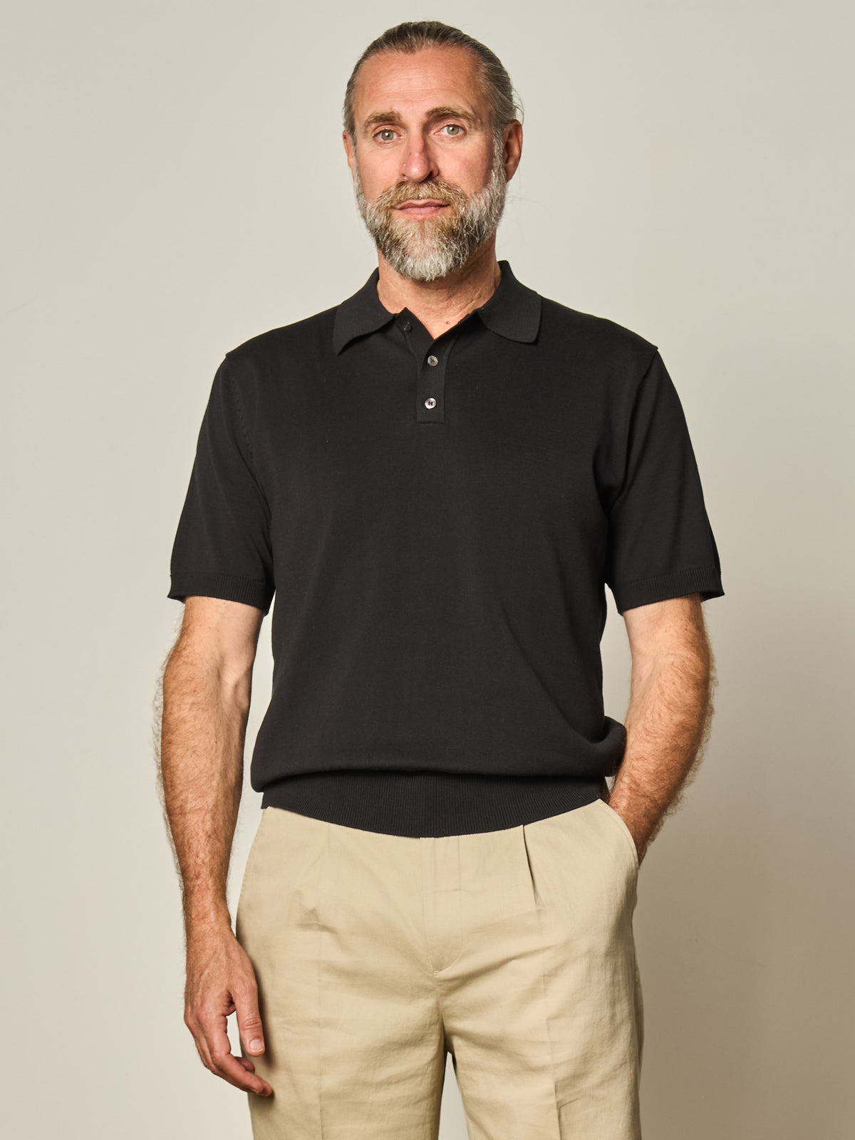 Black Mercerised Cotton Short Sleeve Polo
